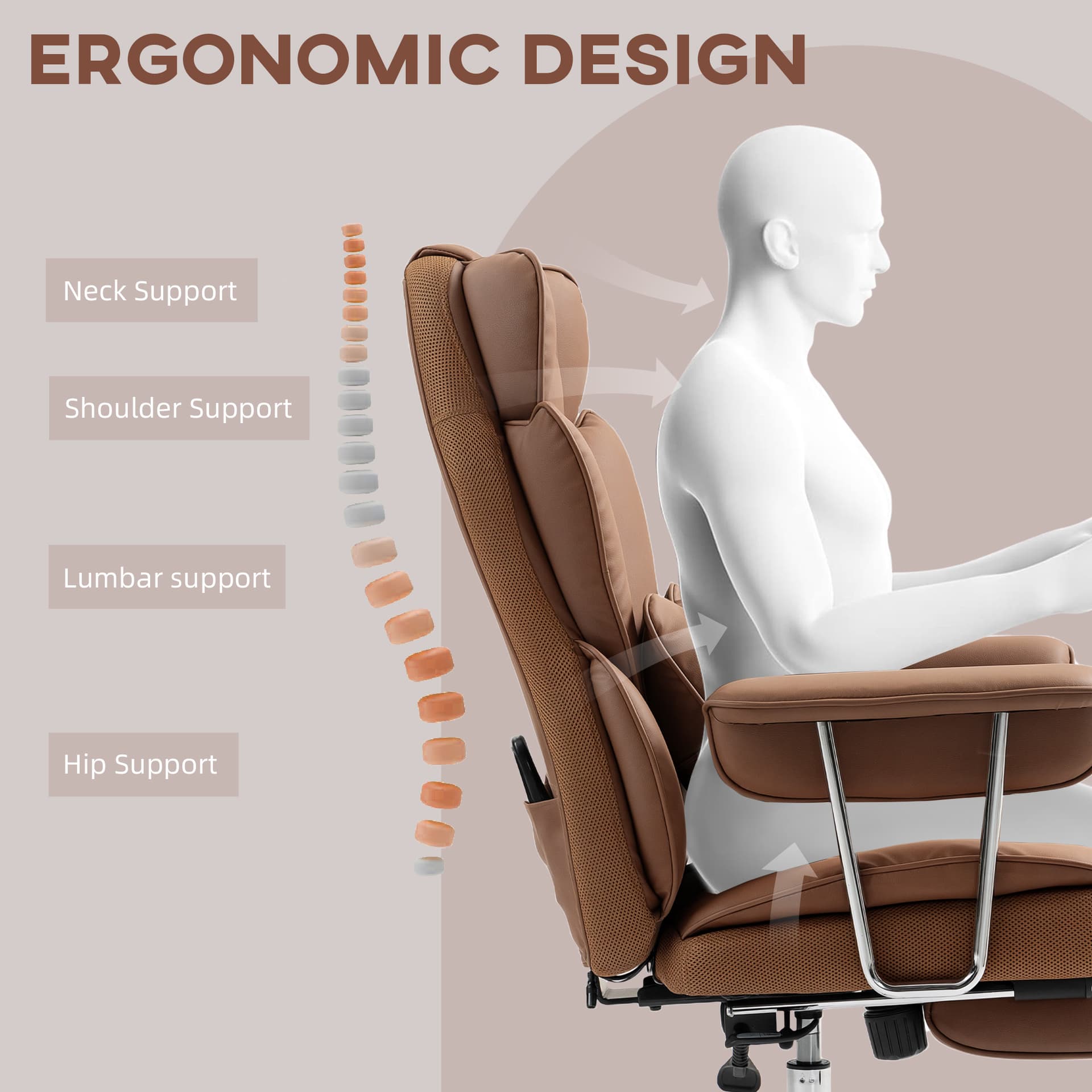 400LBS Massage Office Chair, Executive Office Chair with 6-Point Vibration, Footrest and Lumbar Support, Brown - Massage Chairs - Office Furniture
