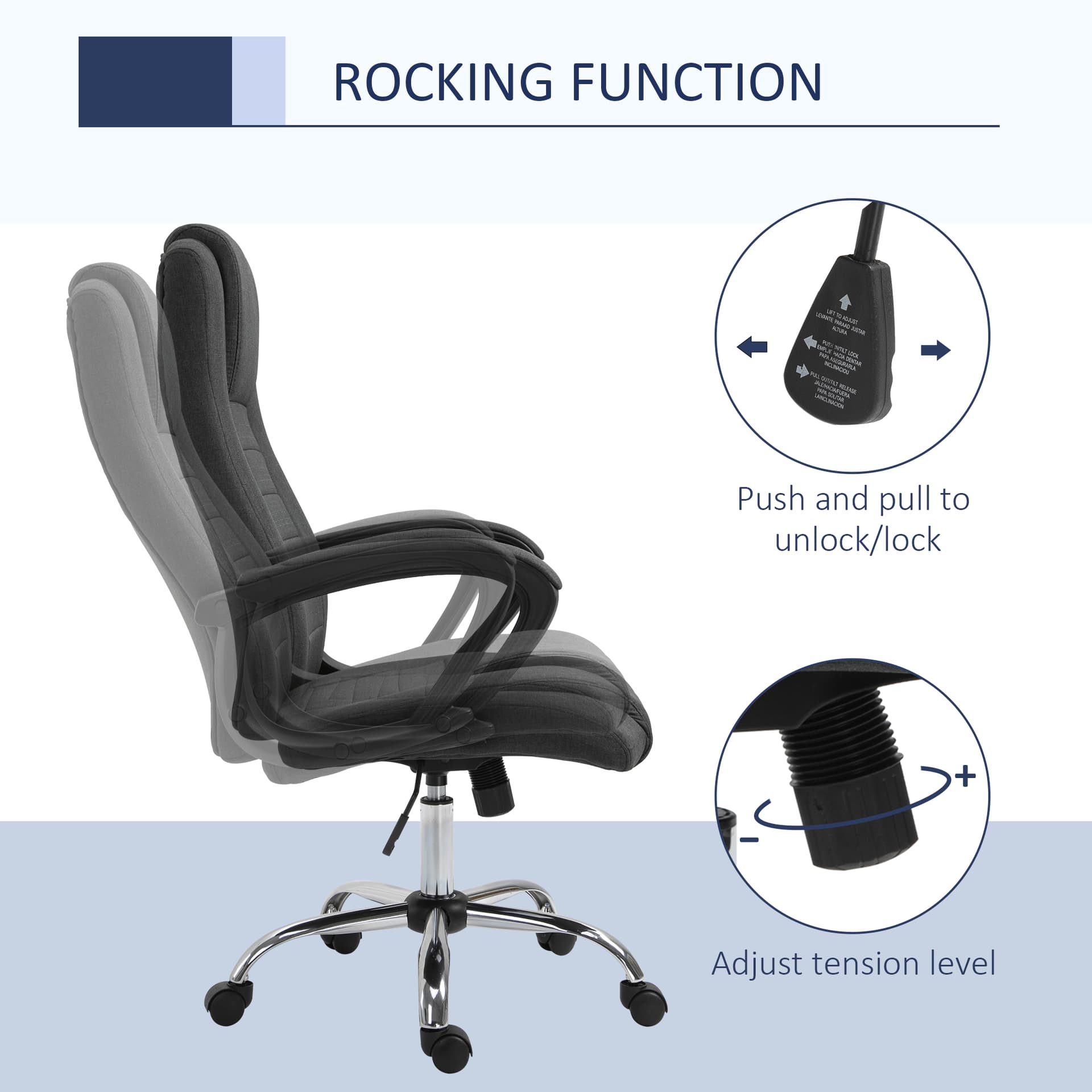 High Back Office Chair, Height Adjustable Computer Desk Chair with Swivel Wheels and Tilt Function, Charcoal Grey - Executive & Manager Chairs - Office Furniture