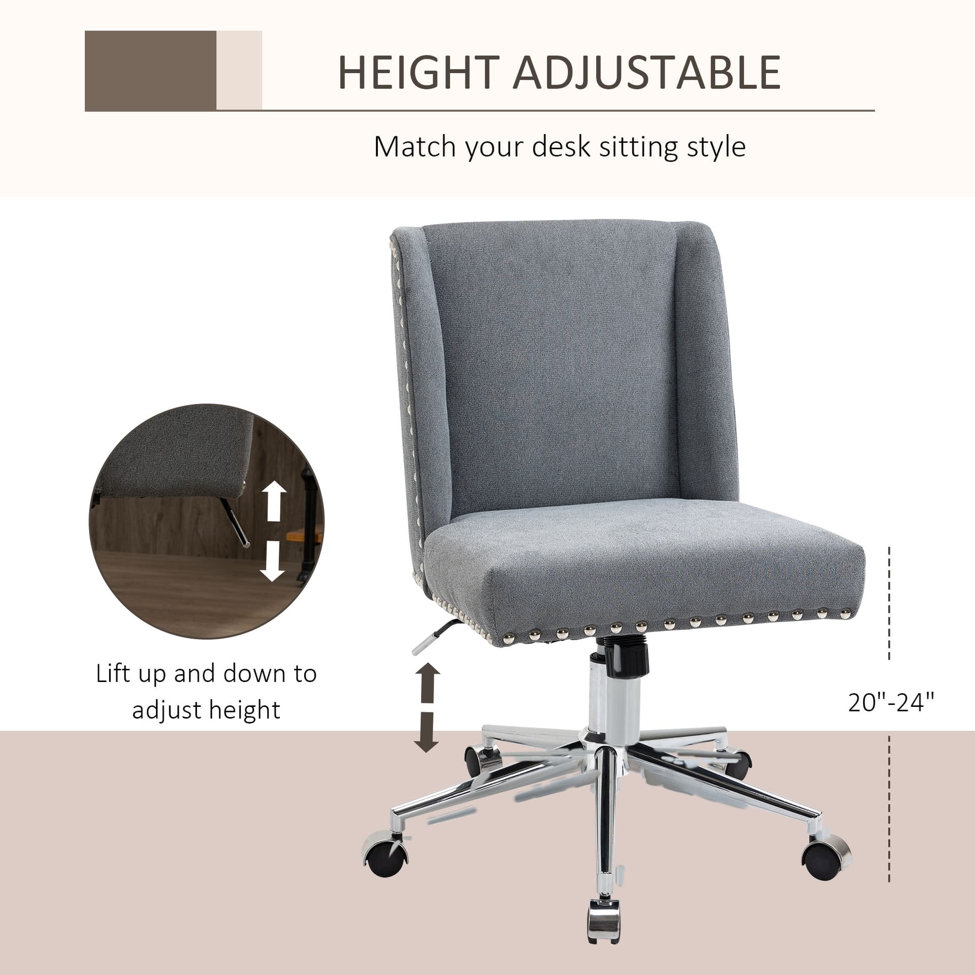 Vinsetto Ergonomic Computer Office Chair Task Desk 360° Swivel Modern Mid Back Rocking Chair for Home Study Bedroom, Adjustable Height Grey - Office Products - Office Furniture