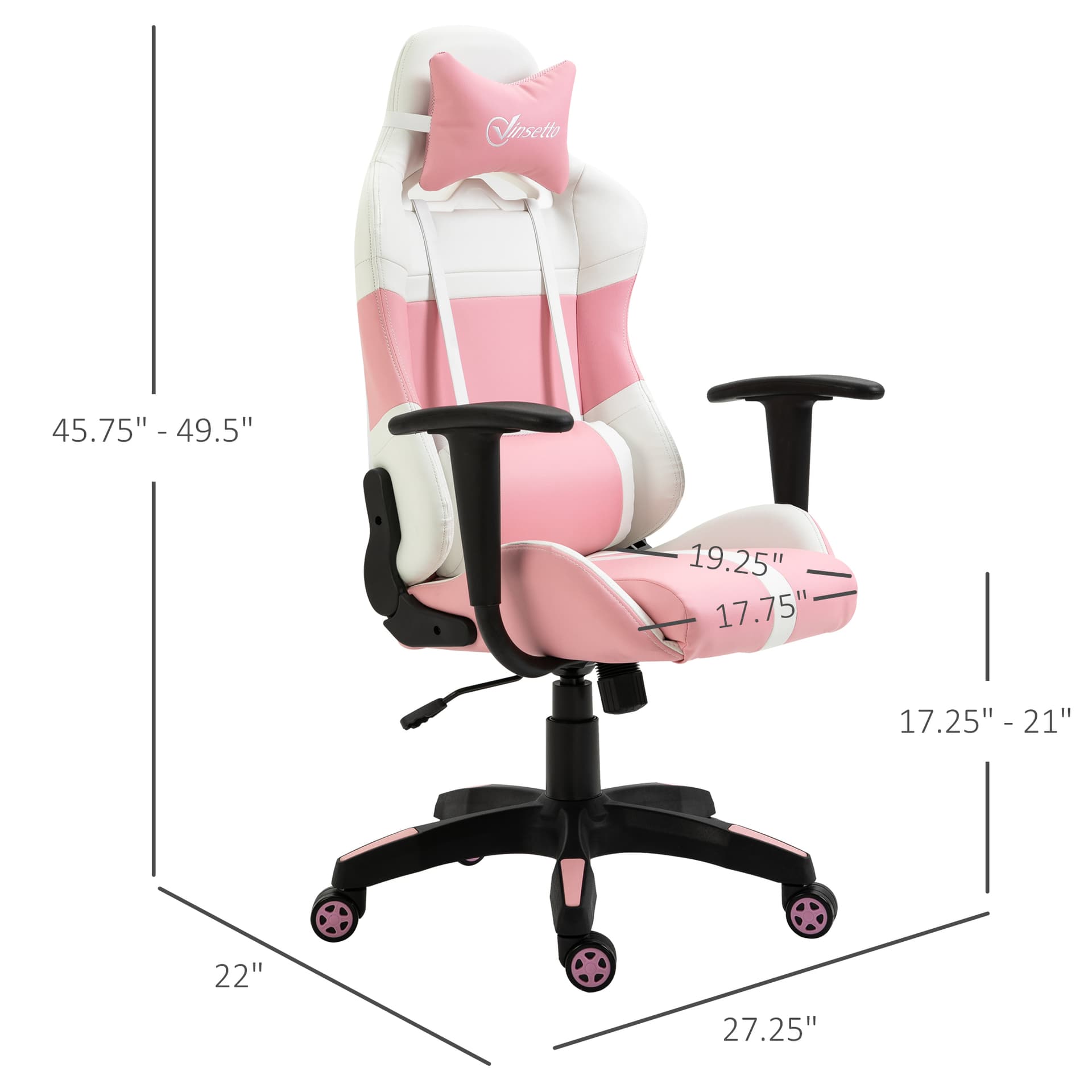 Vinsetto Office Chair with Wheels  Removable Pillow Gaming Chair  Pink and White - Office Chairs - Office Furniture