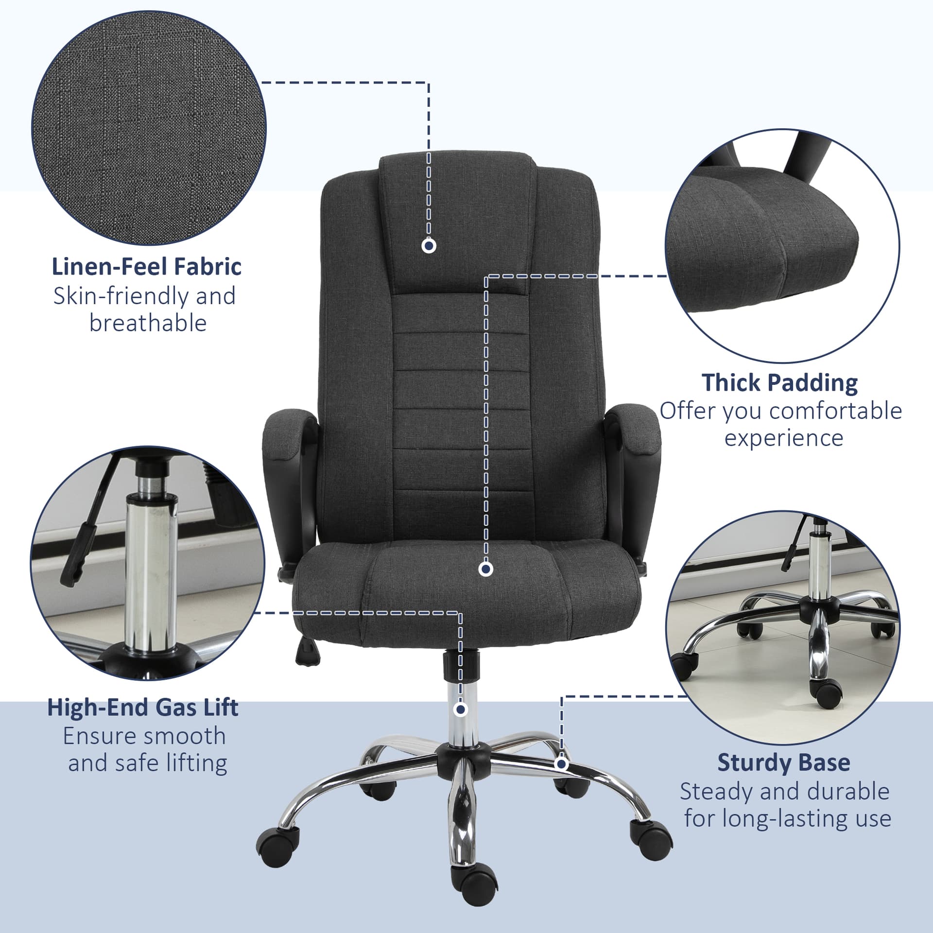 High Back Office Chair, Height Adjustable Computer Desk Chair with Swivel Wheels and Tilt Function, Charcoal Grey - Executive & Manager Chairs - Office Furniture