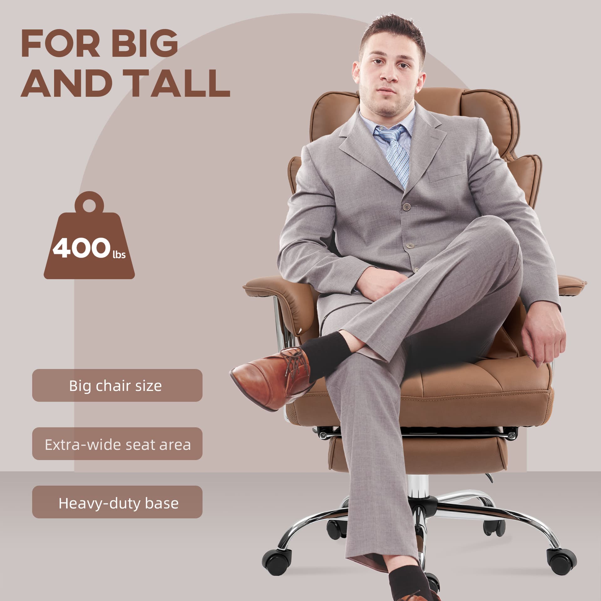 400LBS Massage Office Chair, Executive Office Chair with 6-Point Vibration, Footrest and Lumbar Support, Brown - Massage Chairs - Office Furniture