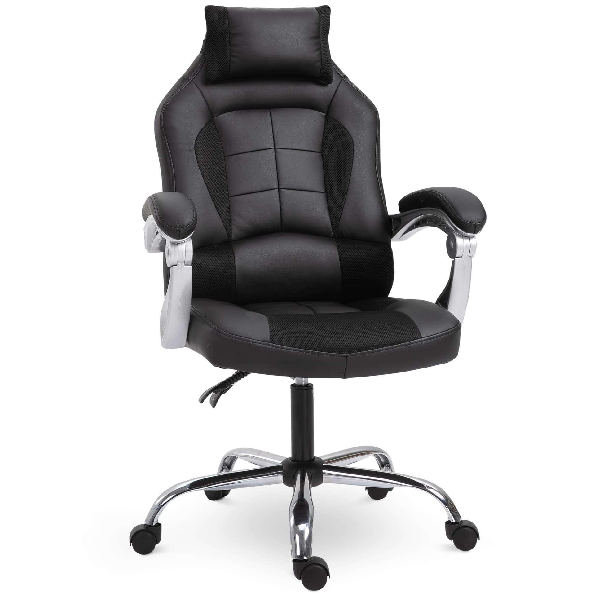 HOMCOM Ergonomic Executive Office Chair Swivel Racing Recliner PU Leather Height Adjustable, Black - Office Chairs - Office Furniture