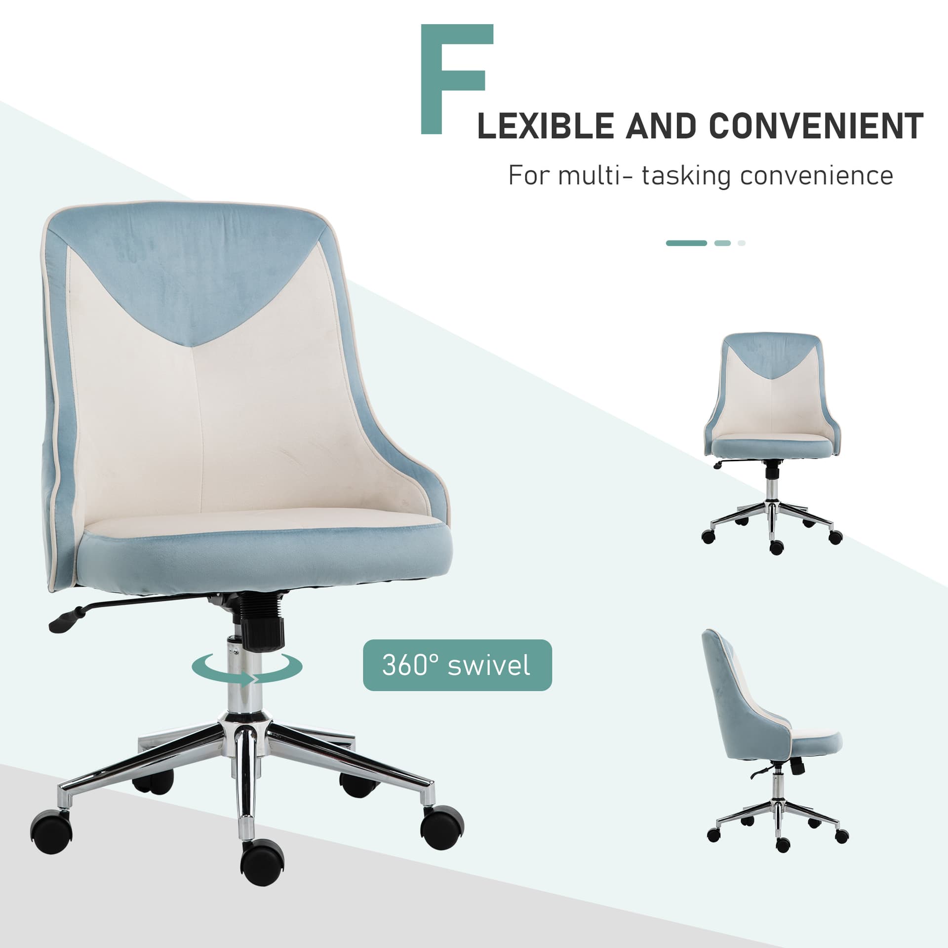Vinsetto Office Chair Velvet Fabric Leisure Chair Rocking Armless Task Chair with Swivel Wheels Soft Seat Computer Chair for office Work Vanity Desk Chair | Aosom Canada - Desks - Office Furniture