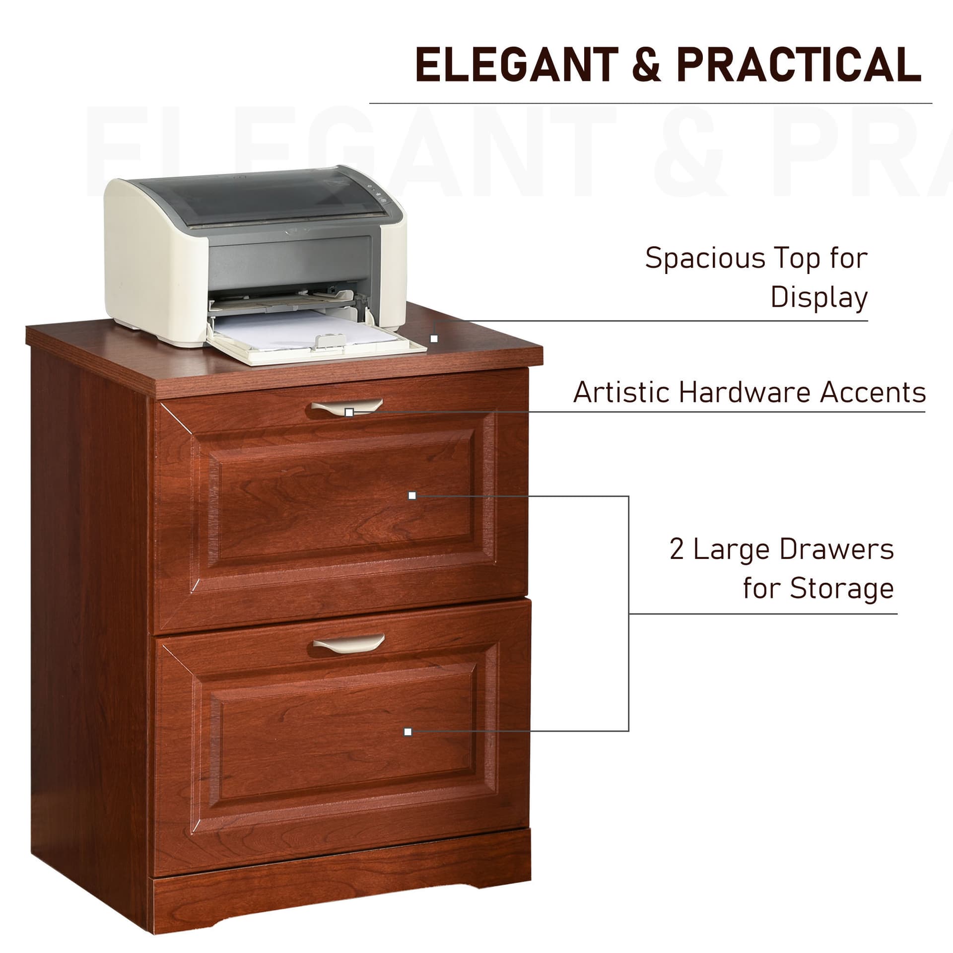 HOMCOM 2-Drawer Lateral File Chest Cabinet Pedestal Wooden Documents Storage for Study - Filing & Storage - Office Furniture