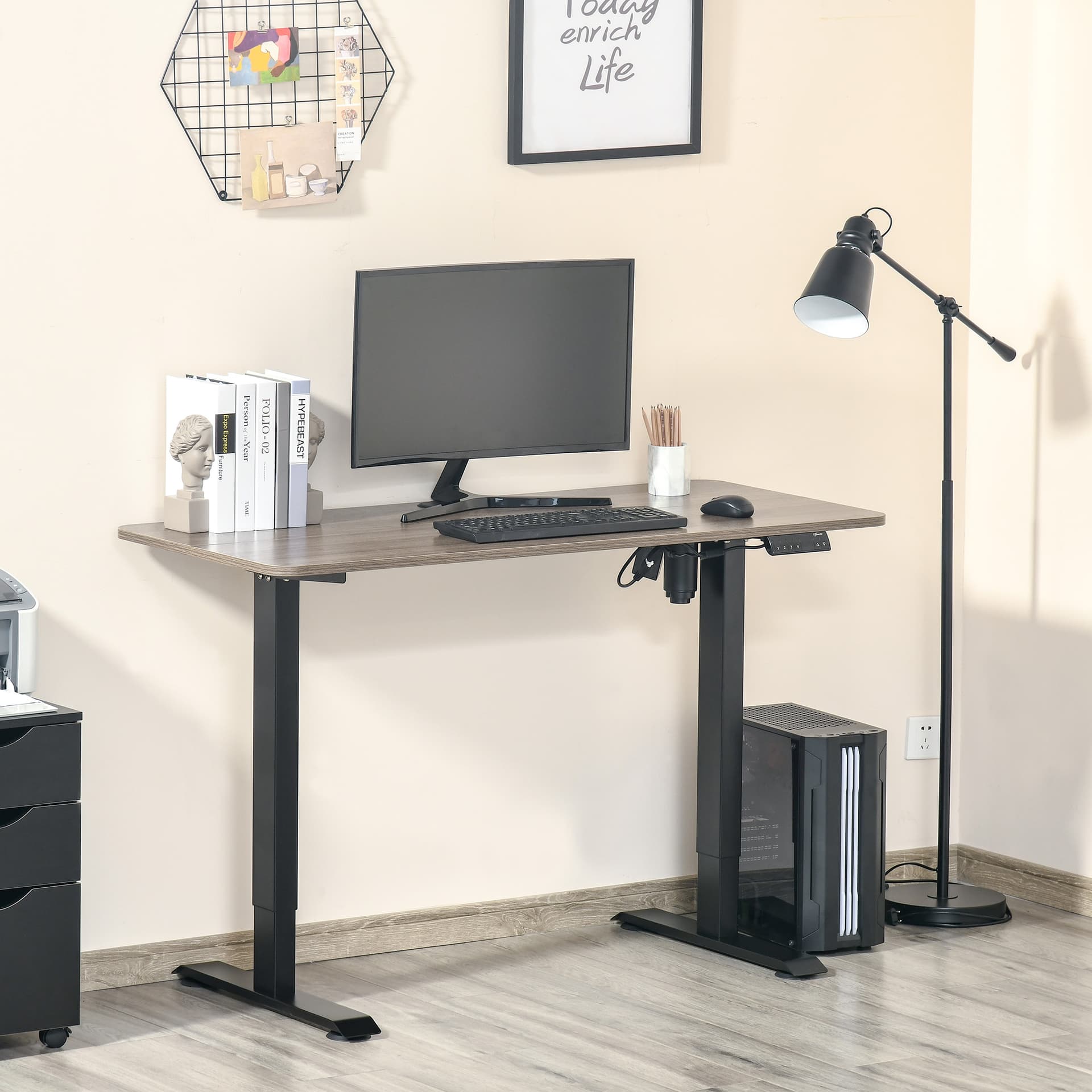 Vinsetto Electric Height Adjustable Standing Desk with 4 Memory Controller, 54 x 24 Inches Sit Stand Home Office Desk with Splice Board. Teak and Black - Desks - Office Furniture