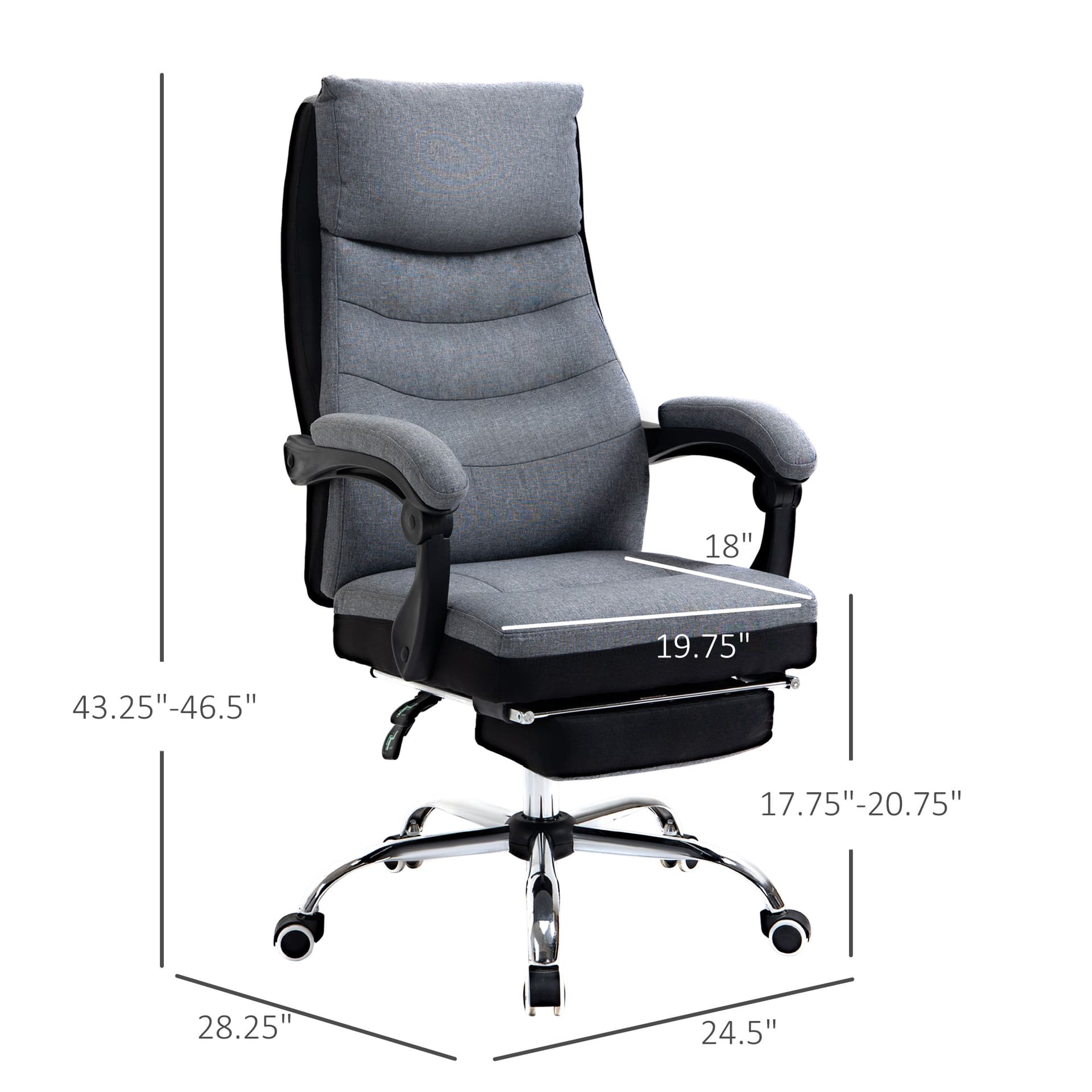 Vinsetto Office Chair Ergonomic Back Computer Desk Chair Big and Tall 360° Swivel Adjustable Recliner Chair with Padded Armrest and Retractable Footrest - Desks - Office Furniture