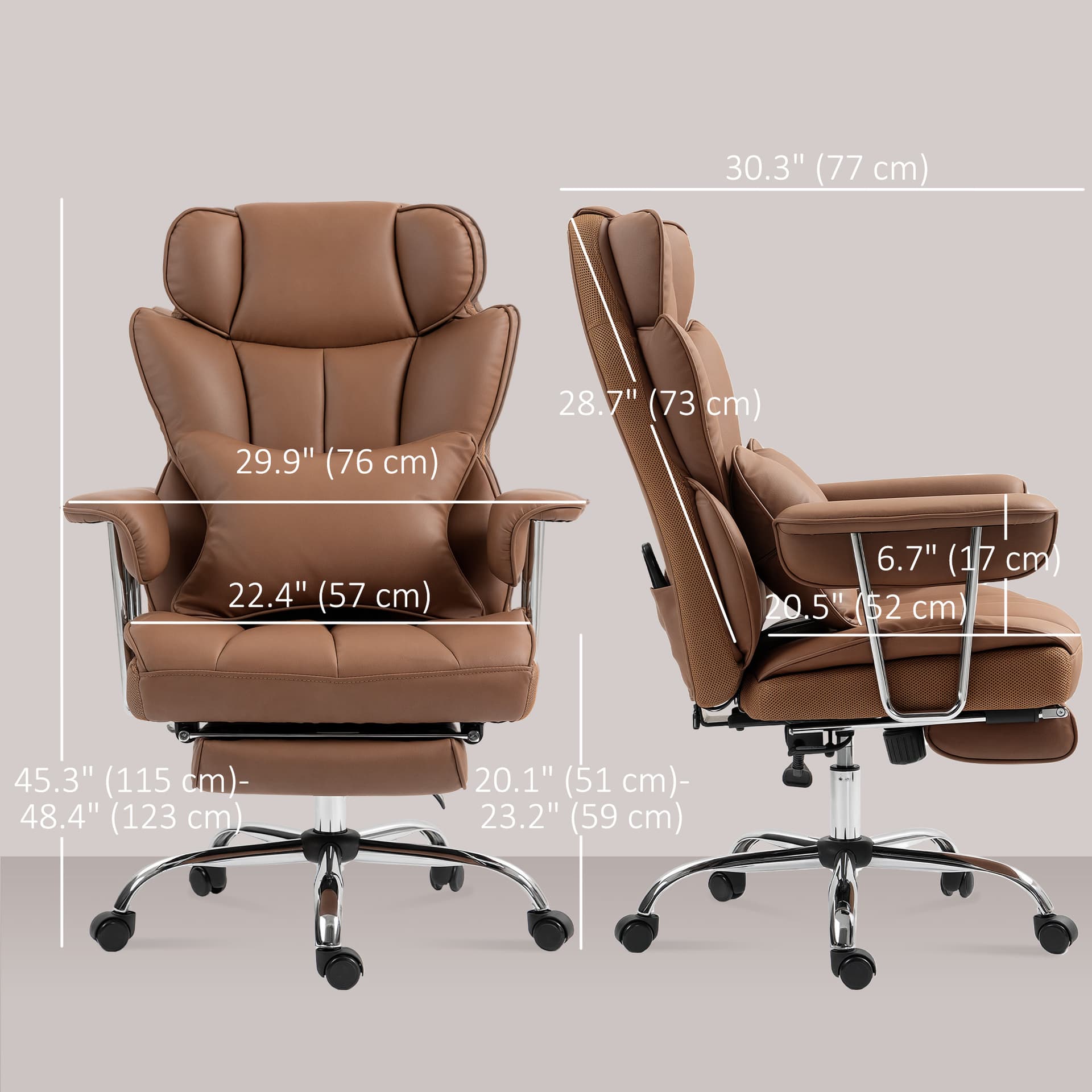 400LBS Massage Office Chair, Executive Office Chair with 6-Point Vibration, Footrest and Lumbar Support, Brown - Massage Chairs - Office Furniture