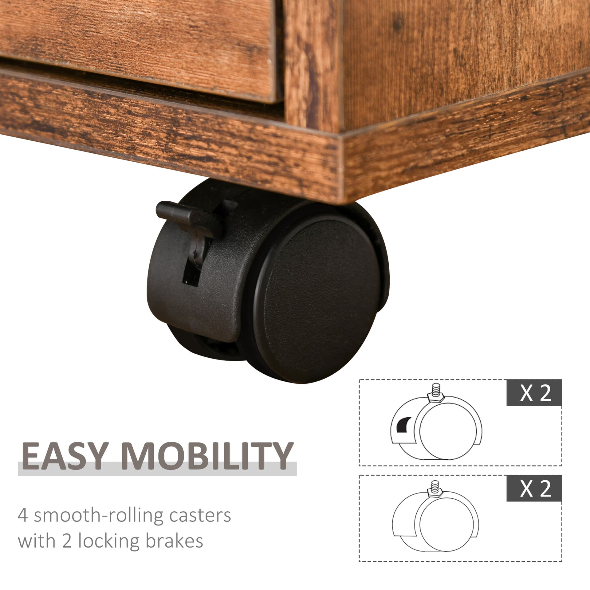 HOMCOM Rolling File Cabinet with 2 Drawers, Hanging File Folder, Home Office Under Desk Mobile Filing Organizer for Letter Size - Desks - Office Furniture