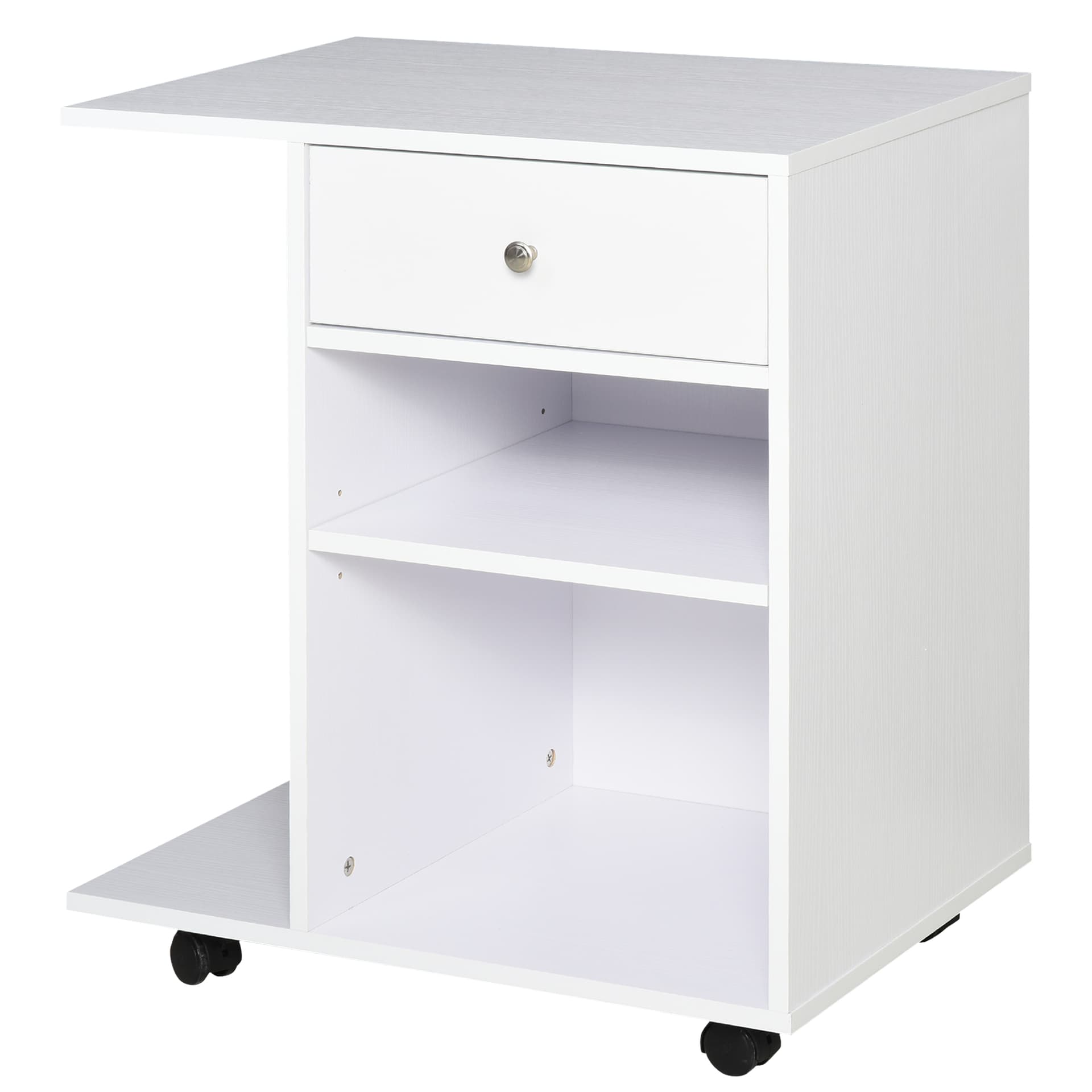 Vinsetto Printer Stand Desk Side File Cabinet, Rolling Cart with Wheels, Adjustable Shelf, Drawer, CPU Stand, White - Office Products - Office Furniture