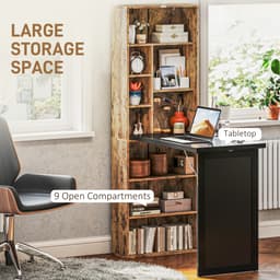 Fold-out Convertible Office Desk, Wall Mount Computer Desk with Blackboard and Side Shelf, Rustic Brown - Computer Desks - Office Furniture