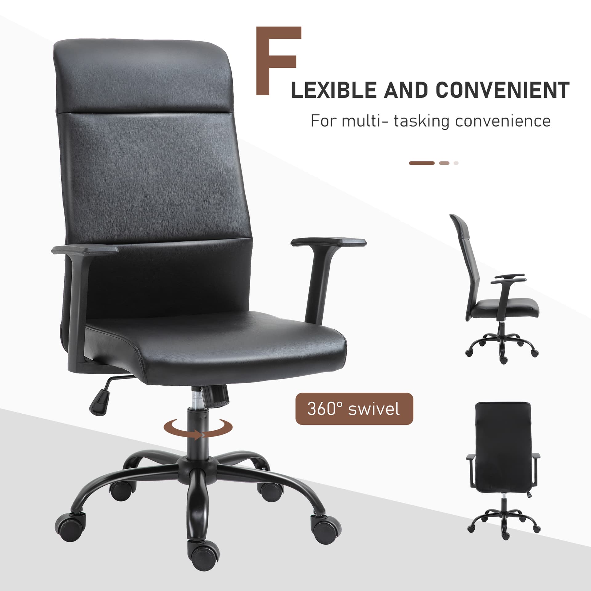 Vinsetto Office Chair High Back Height Adjustable Rolling Swivel Chair with Rocking Function Faux Leather Computer Desk , Black - Desks - Office Furniture