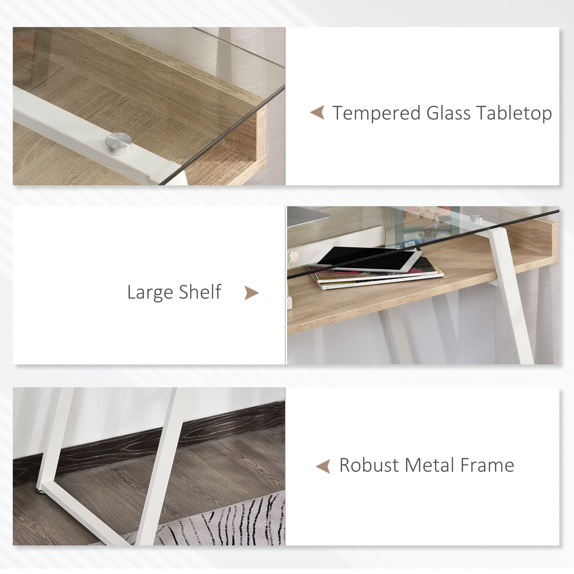 HOMCOM Computer Desk Workstation Center Writing Laptop Table Glass Top for Home Office - Desks - Office Furniture