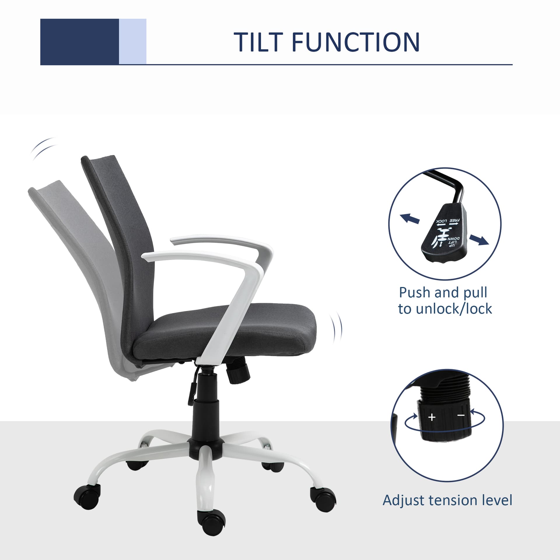 Vinsetto Office Chair Linen Swivel Computer Desk Office Chair  Study Task Chair with Wheels, Arm, Charcoal Grey - Desks - Office Furniture
