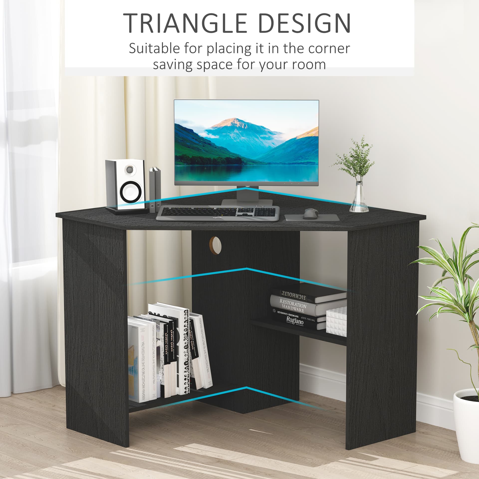 HOMCOM Modern Multi-Tier Computer Office Desk Wood Corner Desk with Shelves PC Laptop Gaming Table - Desks - Office Furniture