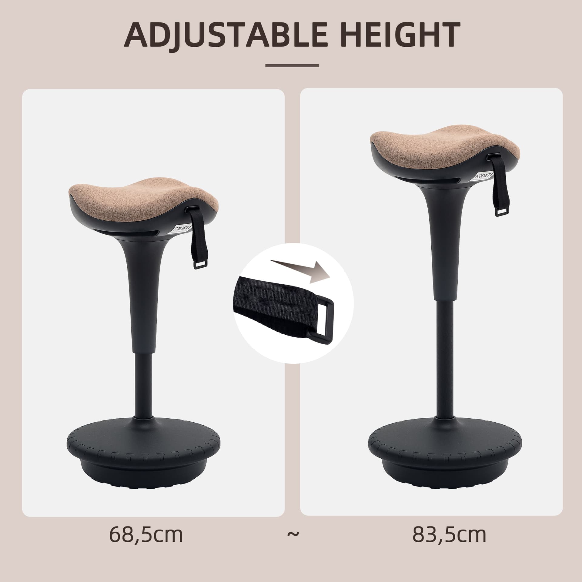Swivel Standing Desk Chair, Adjustable Active Ergonomic Standing Stool, Backless Wobble Stool Chair, Brown - Office Chairs - Office Furniture