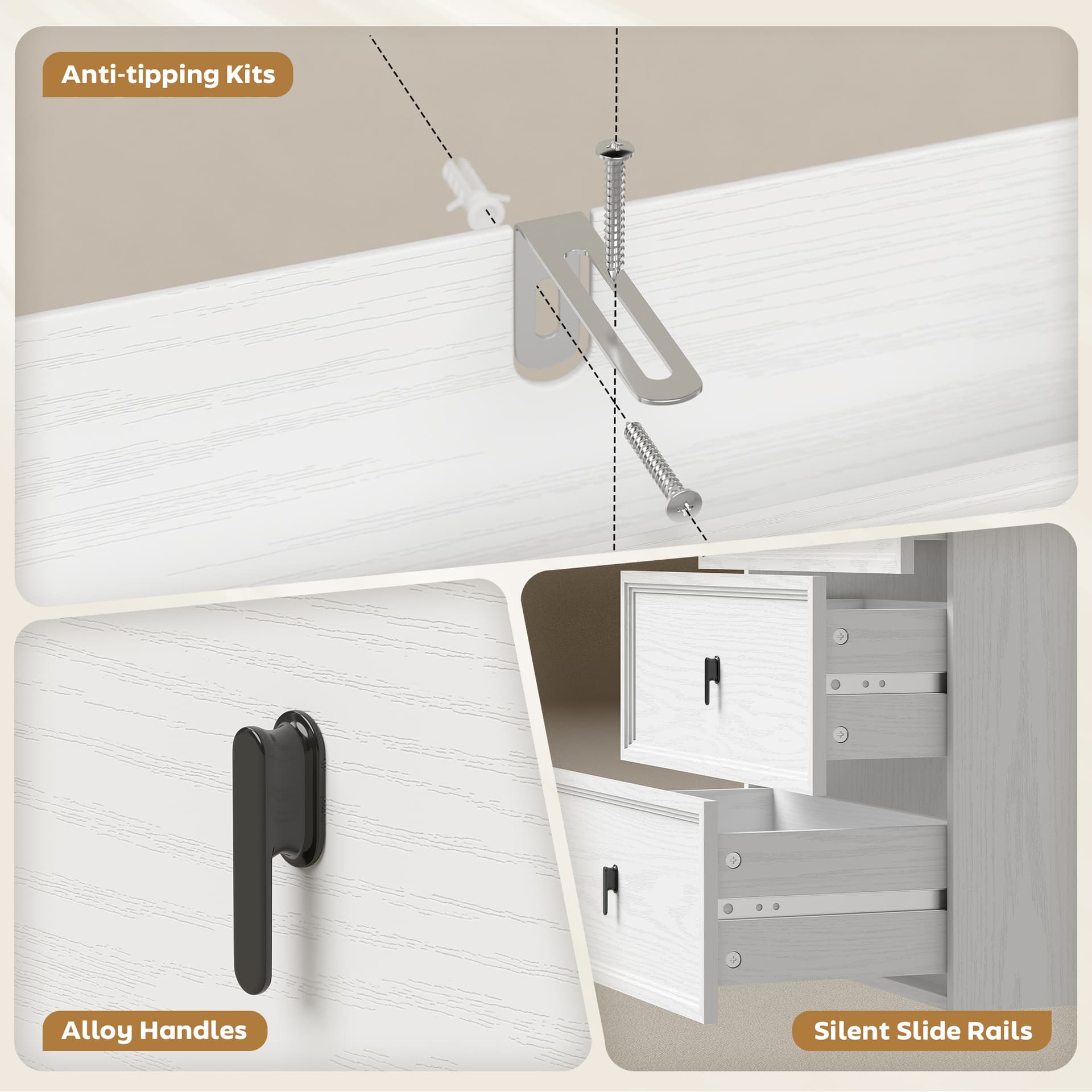 L Shaped Computer Desk Home Office Desk with 3 Drawers White Wood Grain - Computer Desks - Office Furniture