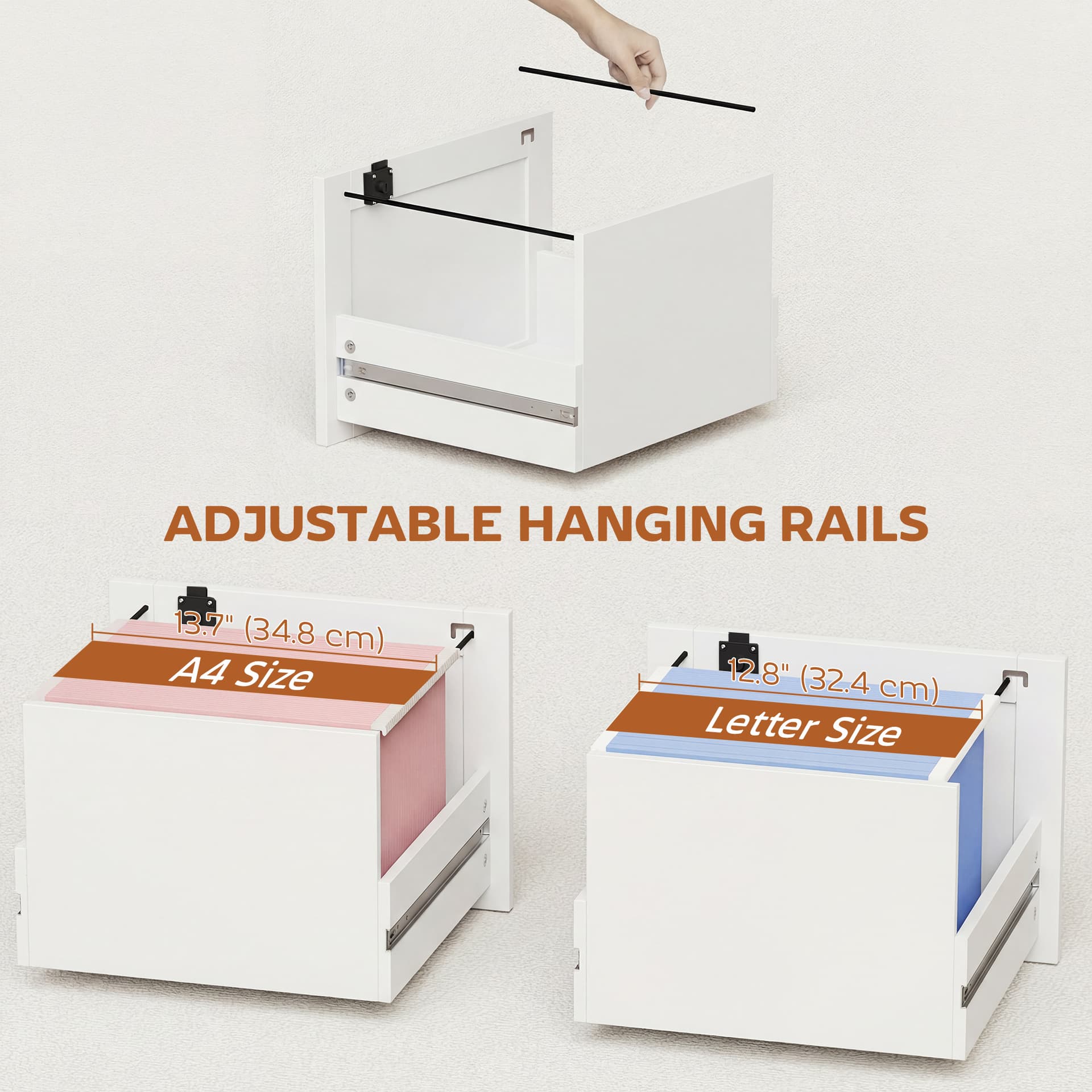 4 Drawer File Cabinet with Lock, Vertical Filing Cabinet with Adjustable Hanging Bars for A4 and Letter Size, White - Office Cabinets & Cupboards - Office Furniture