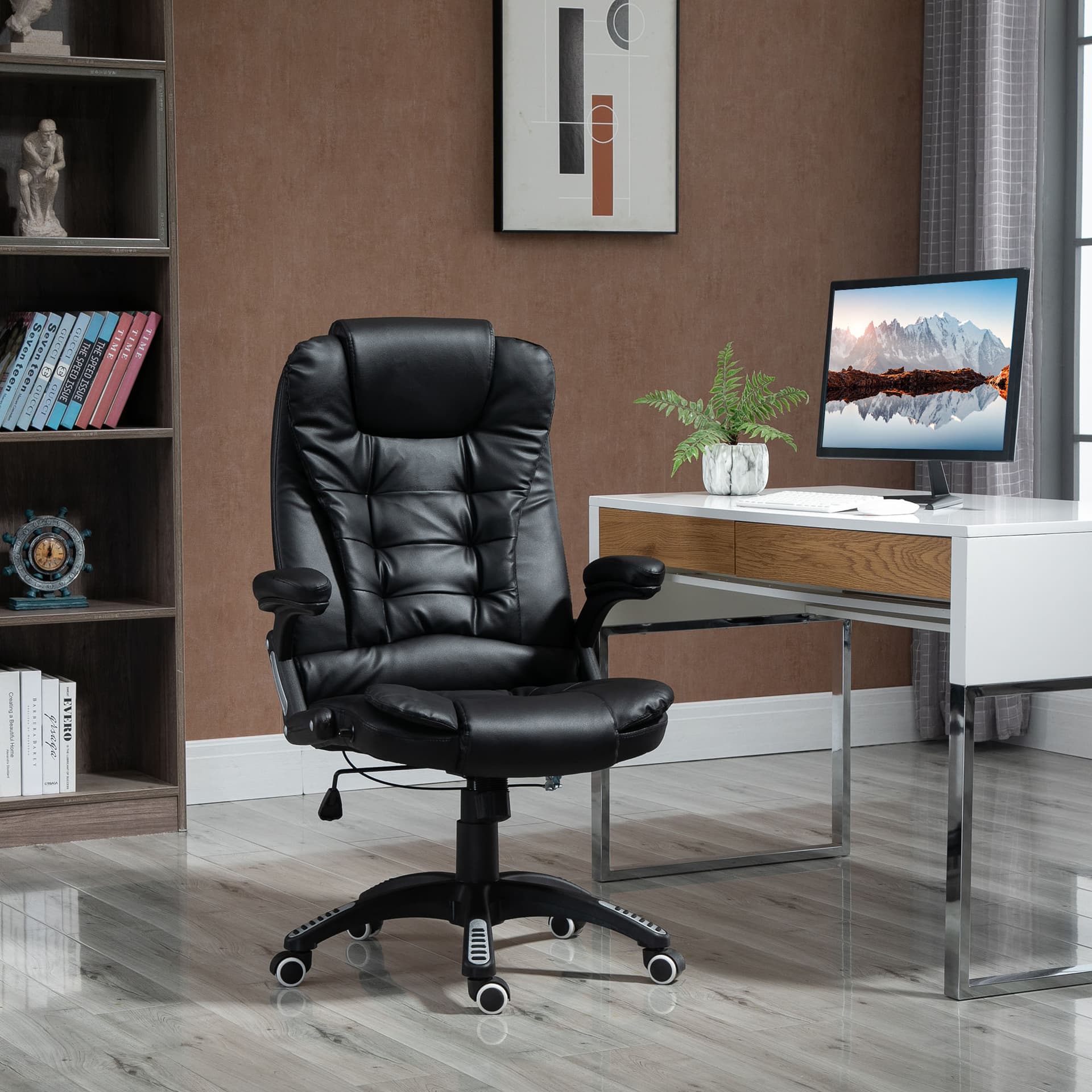 Vinsetto Executive Home Office Chair High Back Ergonomic PU Leather Computer Chair, with Swivel Wheels, Arm, Adjustable Height, Black - Office Chairs - Office Furniture