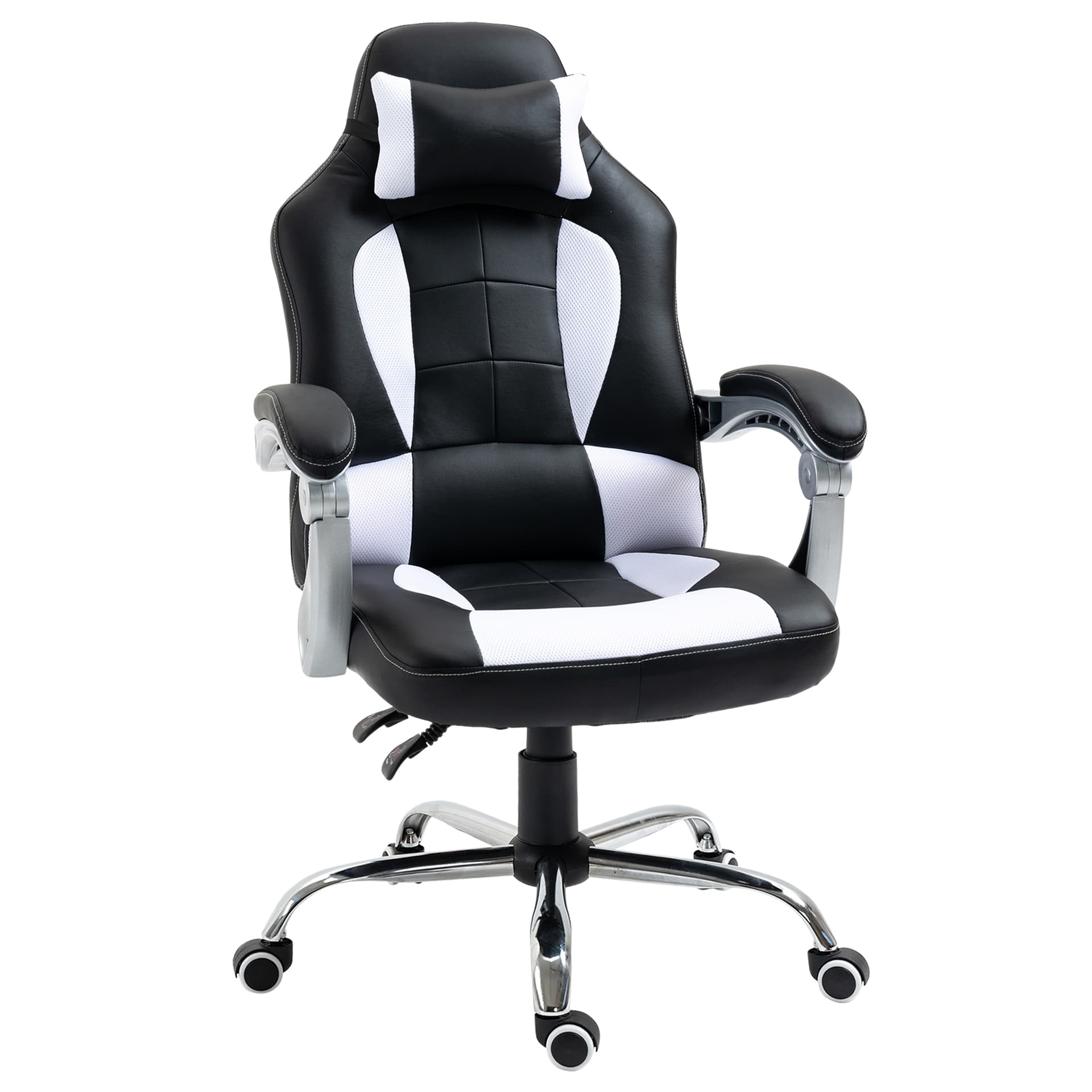 HOMCOM High Back Office Chair, Executive Racing Gaming Chair, Adjustable Recliner with Removable Headrest Pillow for Home, Office, White and Black - Office Products - Office Furniture
