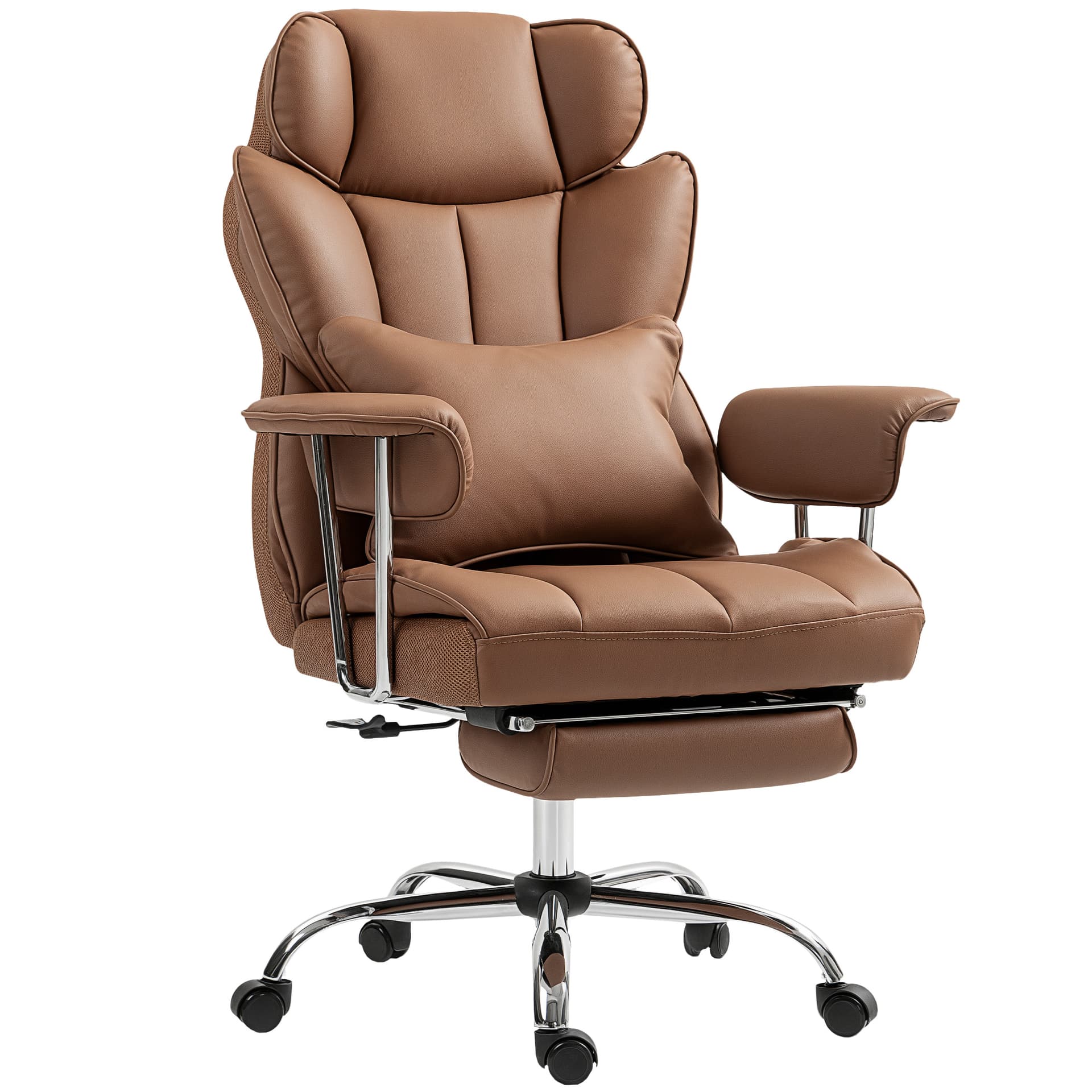 400LBS Massage Office Chair, Executive Office Chair with 6-Point Vibration, Footrest and Lumbar Support, Brown - Massage Chairs - Office Furniture