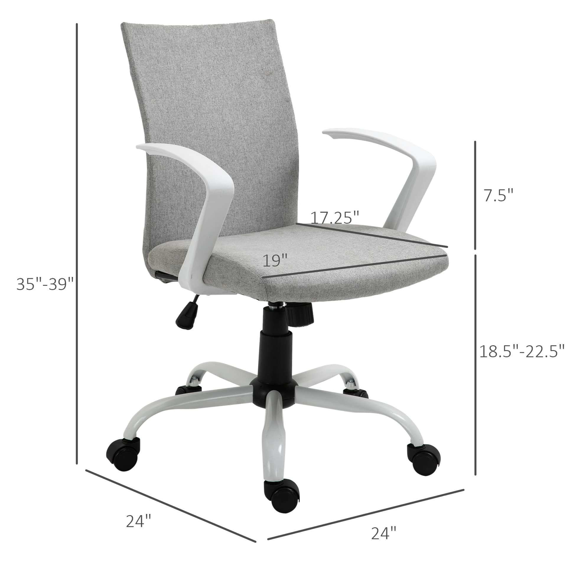 Vinsetto Office Chair Linen Swivel Computer Desk Office Chair  Study Task Chair with Wheels, Arm, Light Grey - Desks - Office Furniture