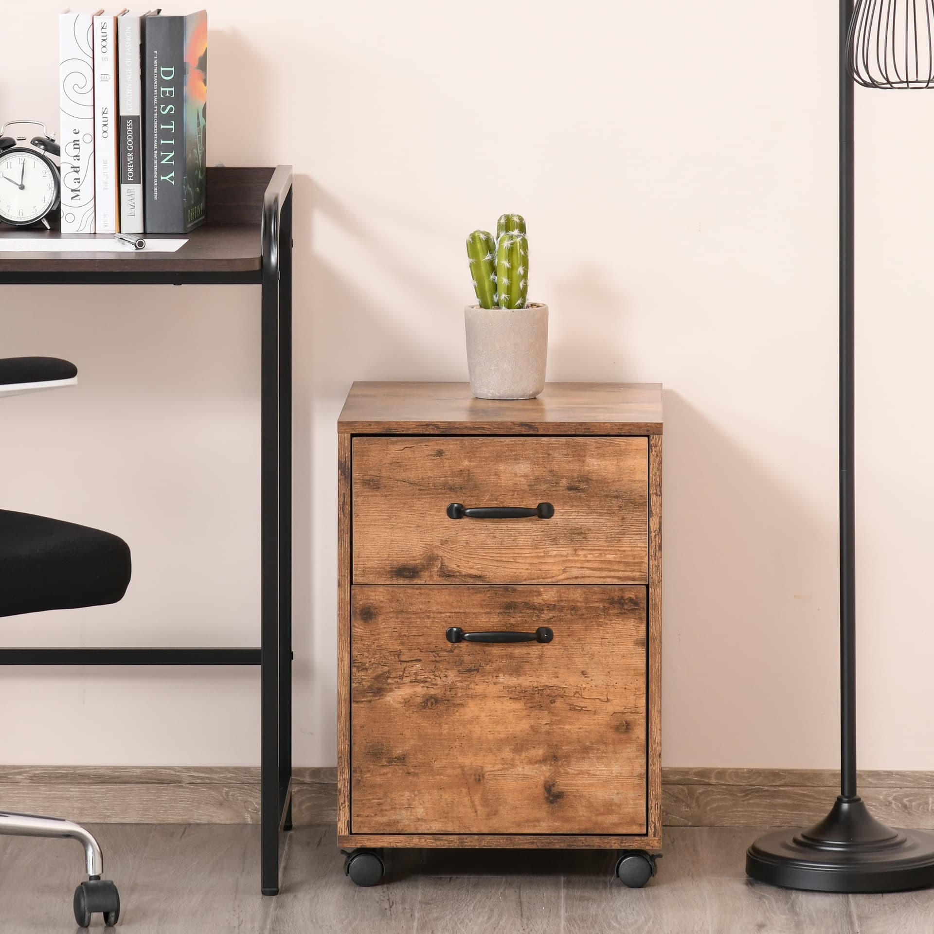 HOMCOM Rolling File Cabinet with 2 Drawers, Hanging File Folder, Home Office Under Desk Mobile Filing Organizer for Letter Size - Desks - Office Furniture