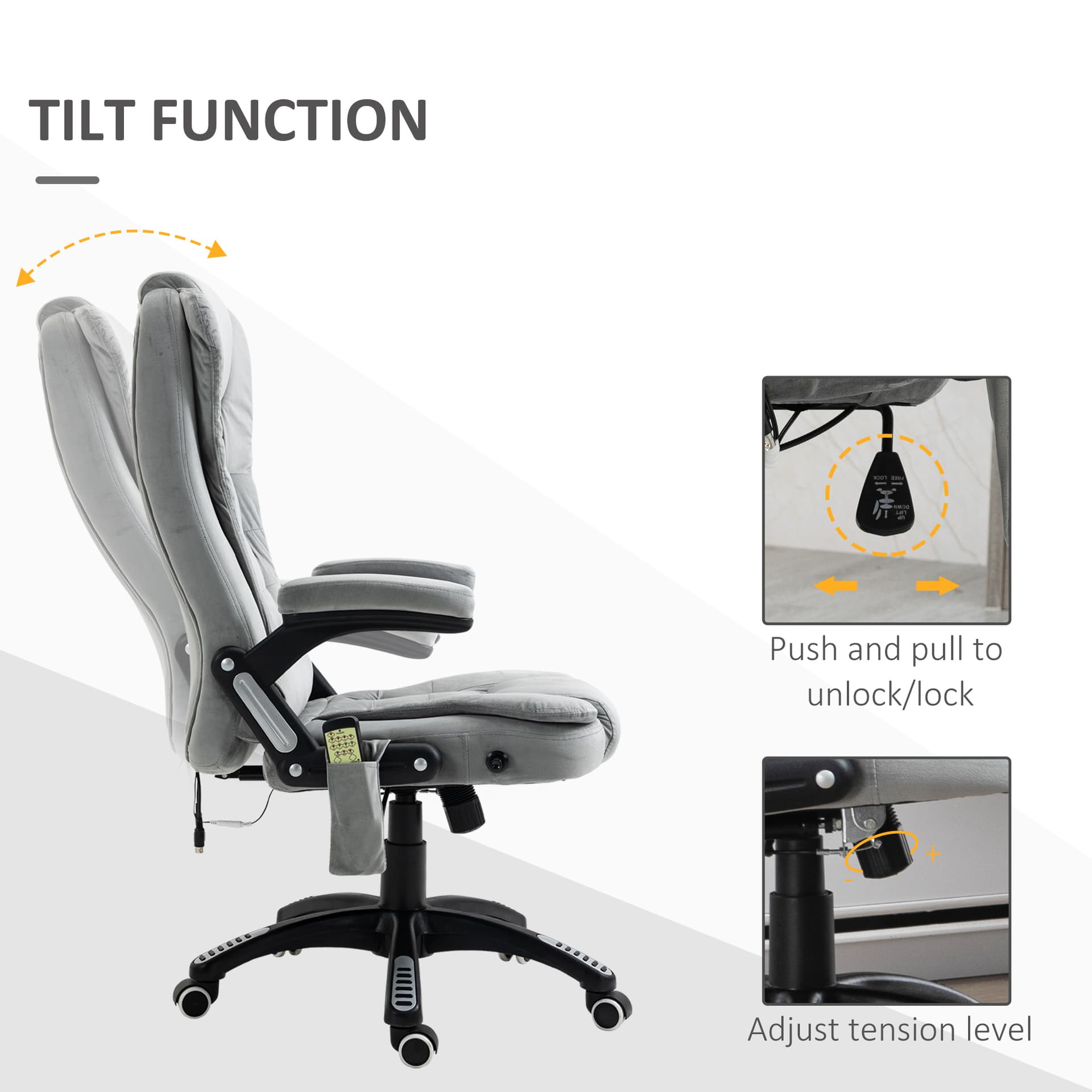 Vinsetto Ergonomic Vibrating Massage Office Chair High Back Executive Chair with 6 Point Reclining Backrest Padded Armrest Grey - Office Chairs - Office Furniture
