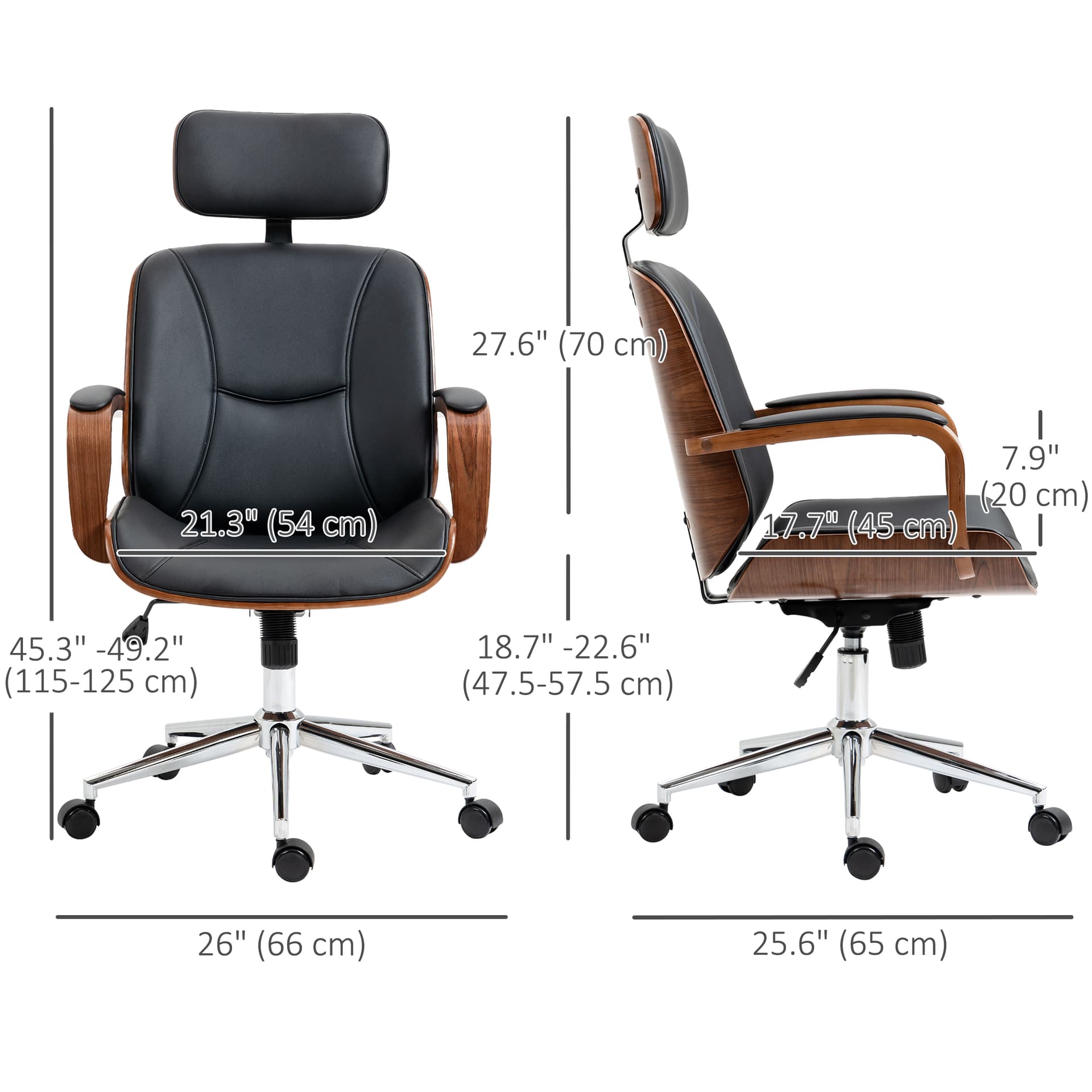 Office Chair, PU Leather Desk Chair with Removable Headrest, Adjustable Height, Tilt Function and with Wheels, Black - Office Chairs - Office Furniture