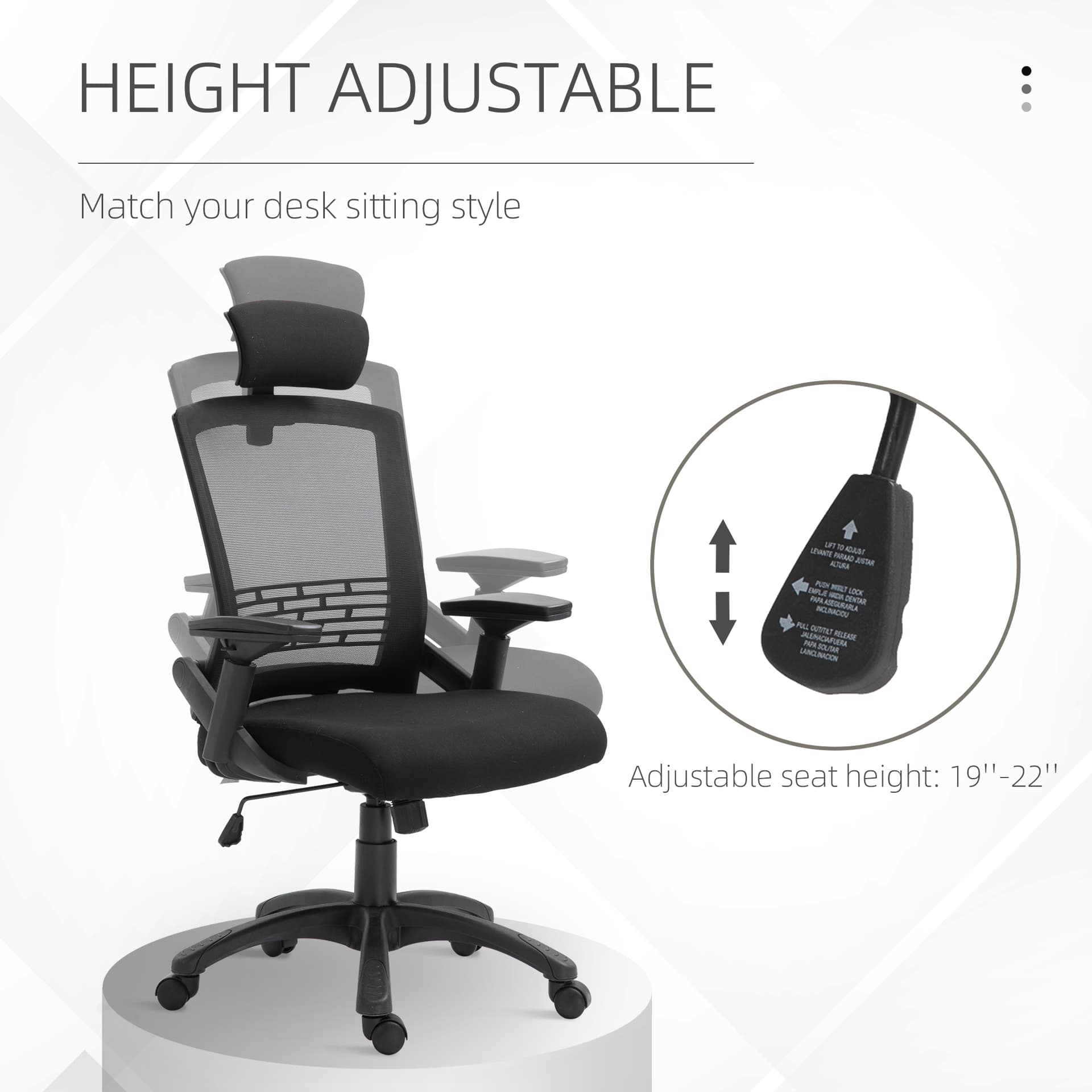 Vinsetto Office Chair Comfortable Mesh Task High Back Adjustable 360° Rotating Seat with Headrest and Armrest Black - Office Chairs - Office Furniture