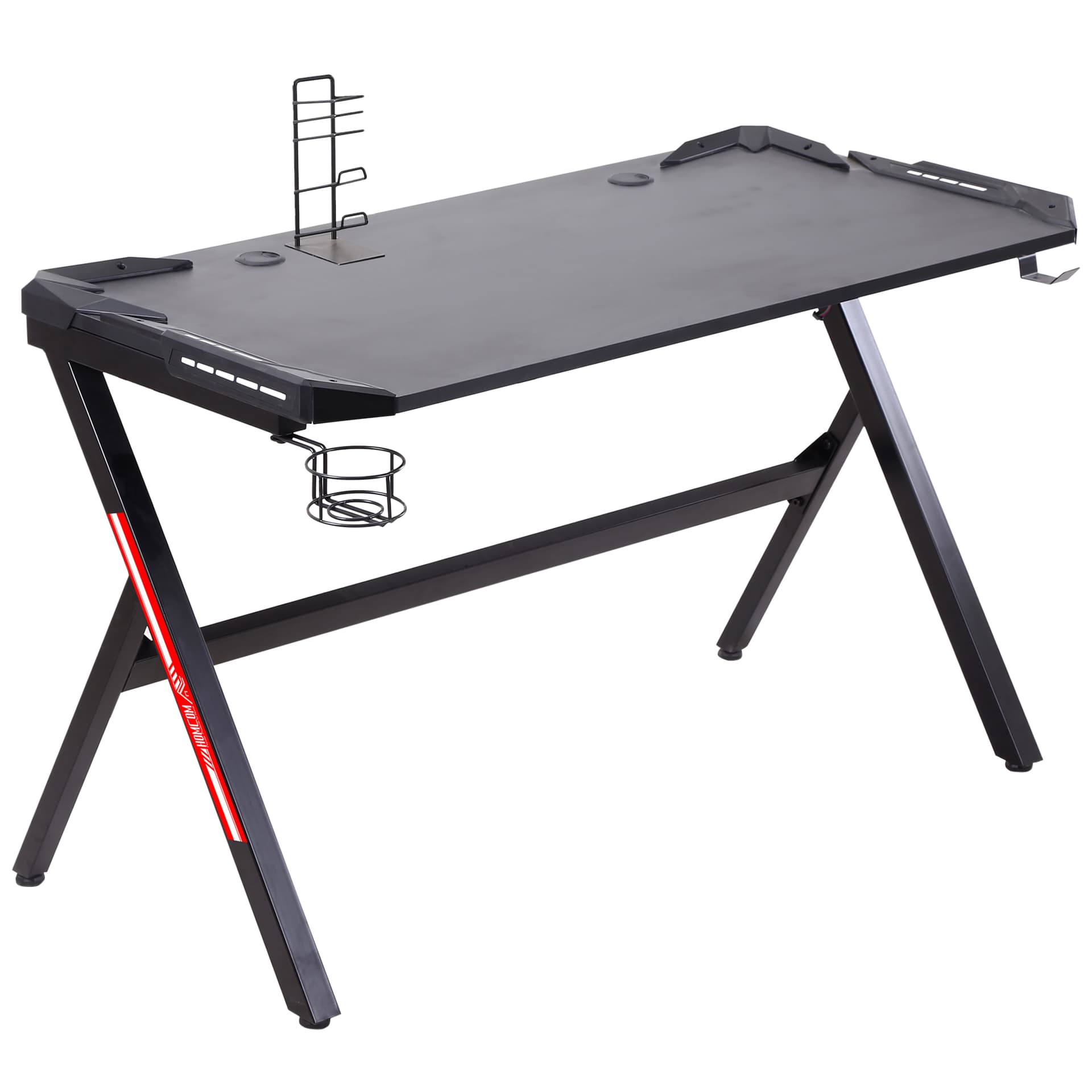 HOMCOM 47.25" Gaming Desk Racing Style Computer Table with LED Light Cup Gamepad Holder Headphone Hook Cable Management E-sport Study Workstation, Black - Office Products - Office Furniture
