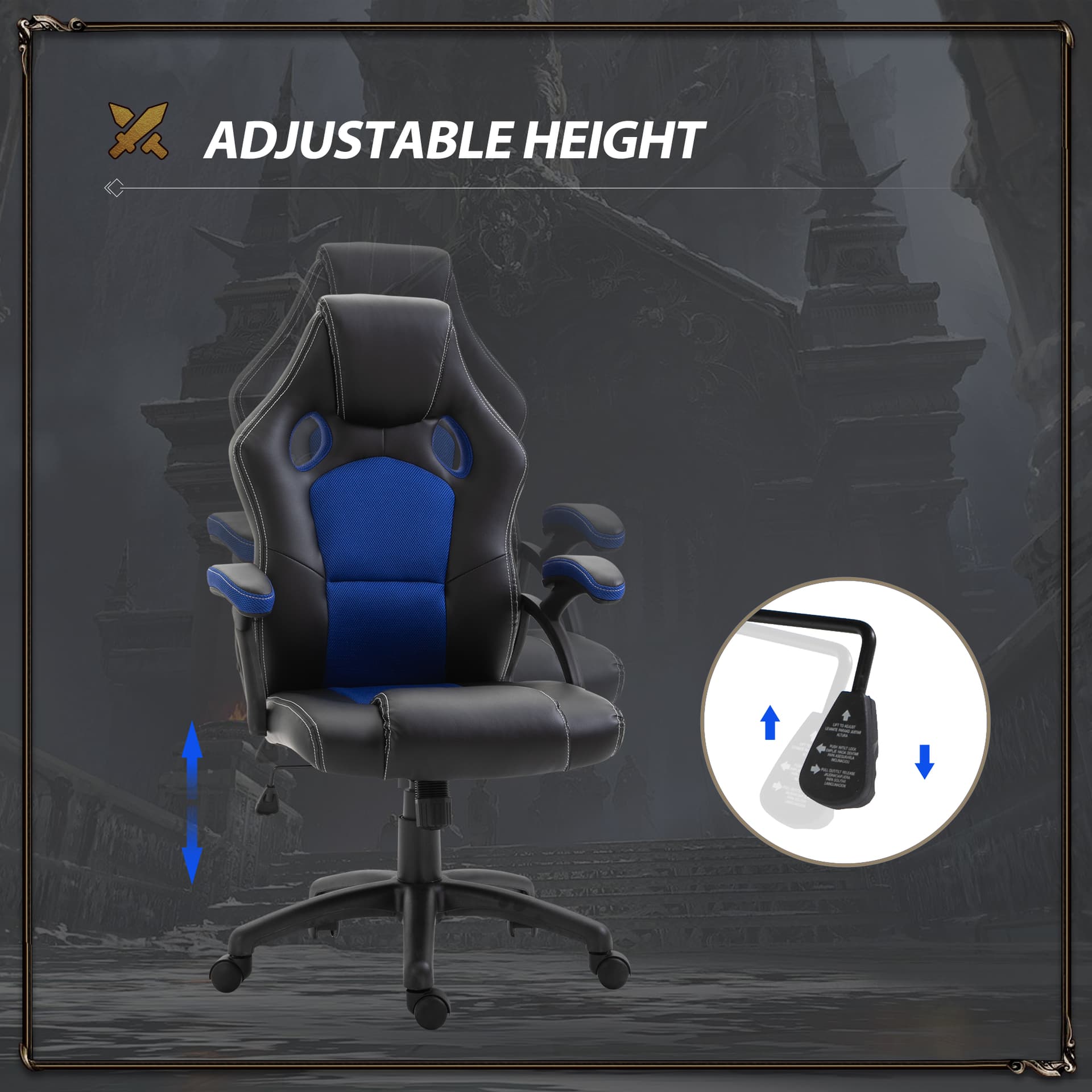 Vinsetto 360° Swivel Office Chair Adjustable Height PU Leather E-sports Rocker Racing Chair  Blue - Office Chairs - Office Furniture