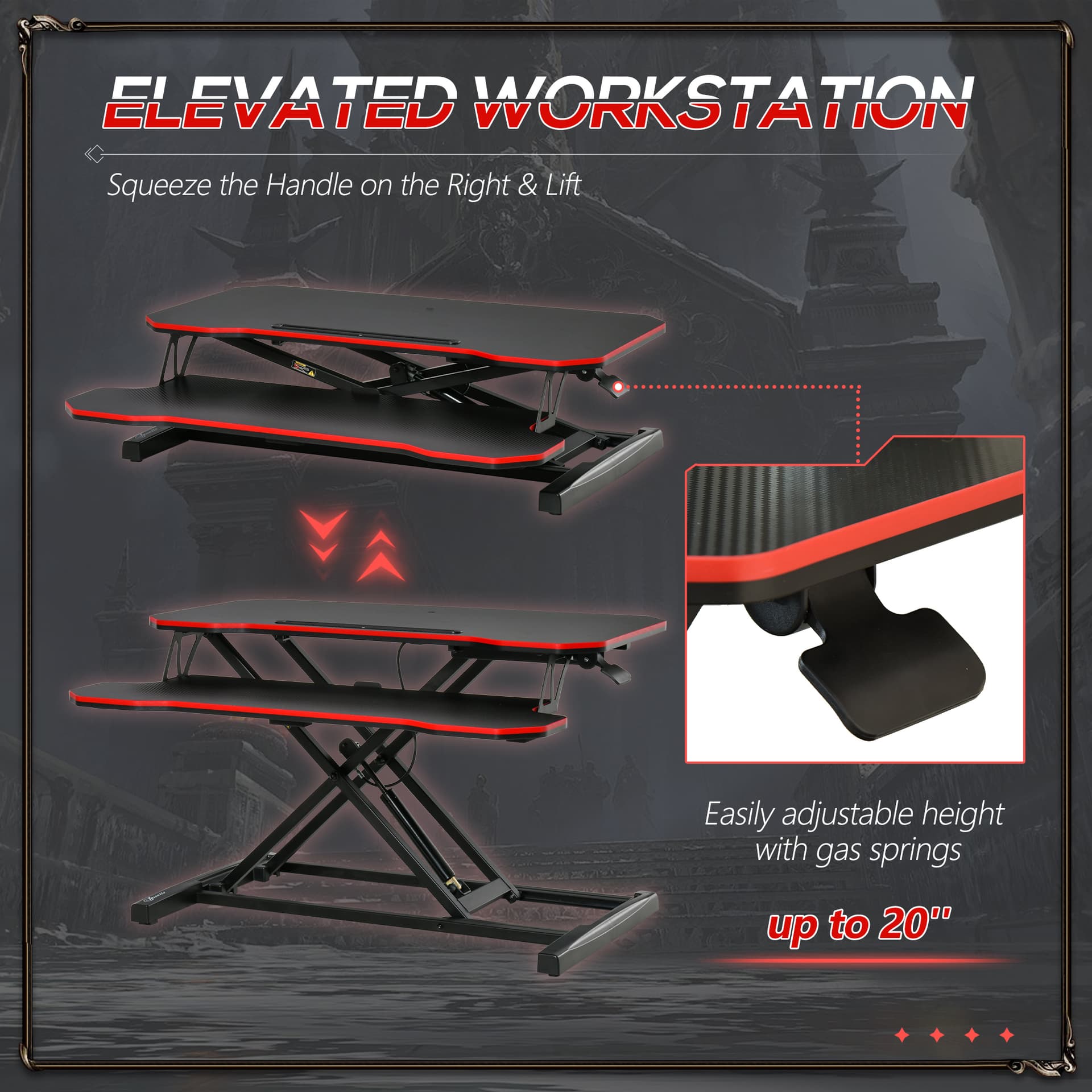 Vinsetto Liftable Computer Stand Height Adjustable Ergonomic E-sports Desktop Stand PC w/ Keyboard Tray Widely Compatible, Workstation Riser for Home Office Dormitory - Desks - Office Furniture