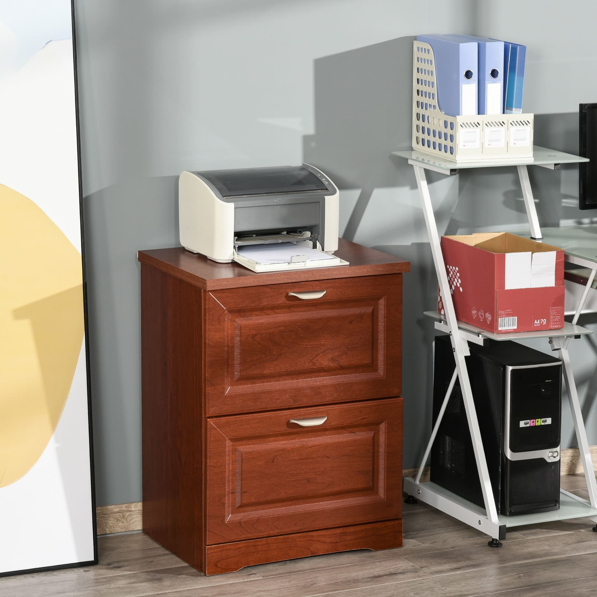 HOMCOM 2-Drawer Lateral File Chest Cabinet Pedestal Wooden Documents Storage for Study - Filing & Storage - Office Furniture