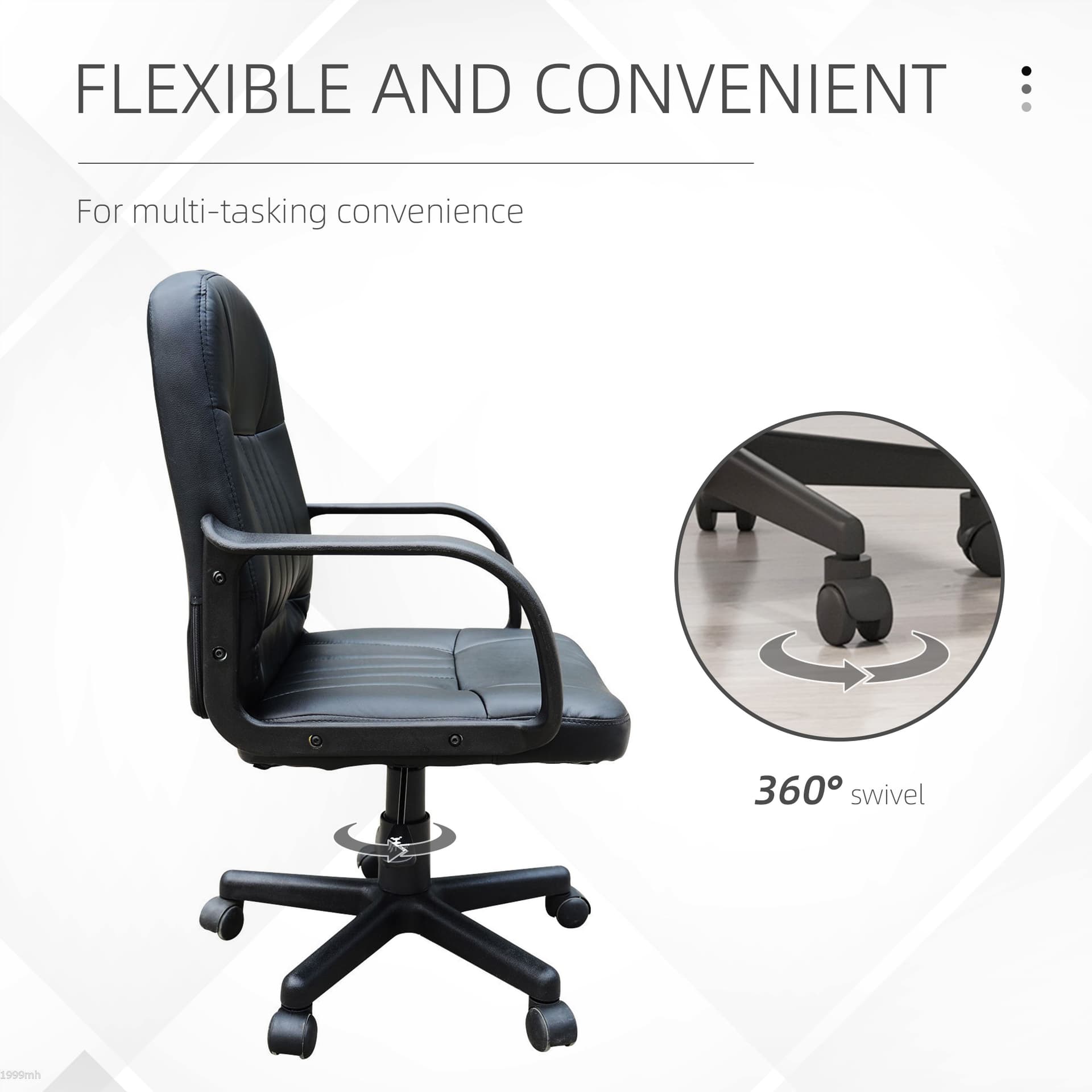 HOMCOM Desk Office Chair PU Leather Mid-Back Swivel Computer PC Adjustable Height Black - Desks - Office Furniture