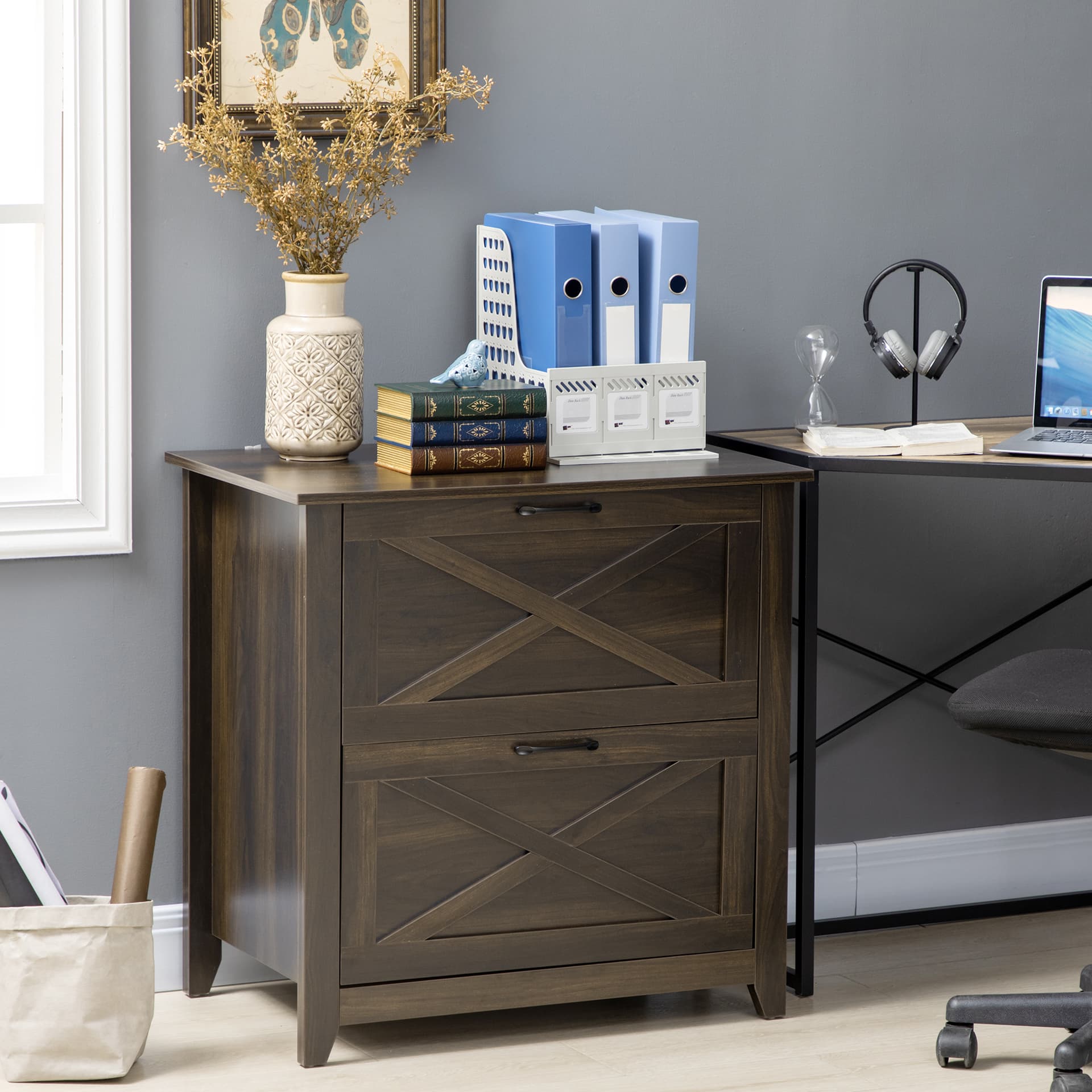 Vinsetto Vertical File Cabinet with Hanging Bars for A4 Size for Home Office, 29.9"x 19.7"x 30.3", Brown - Office Products - Office Furniture