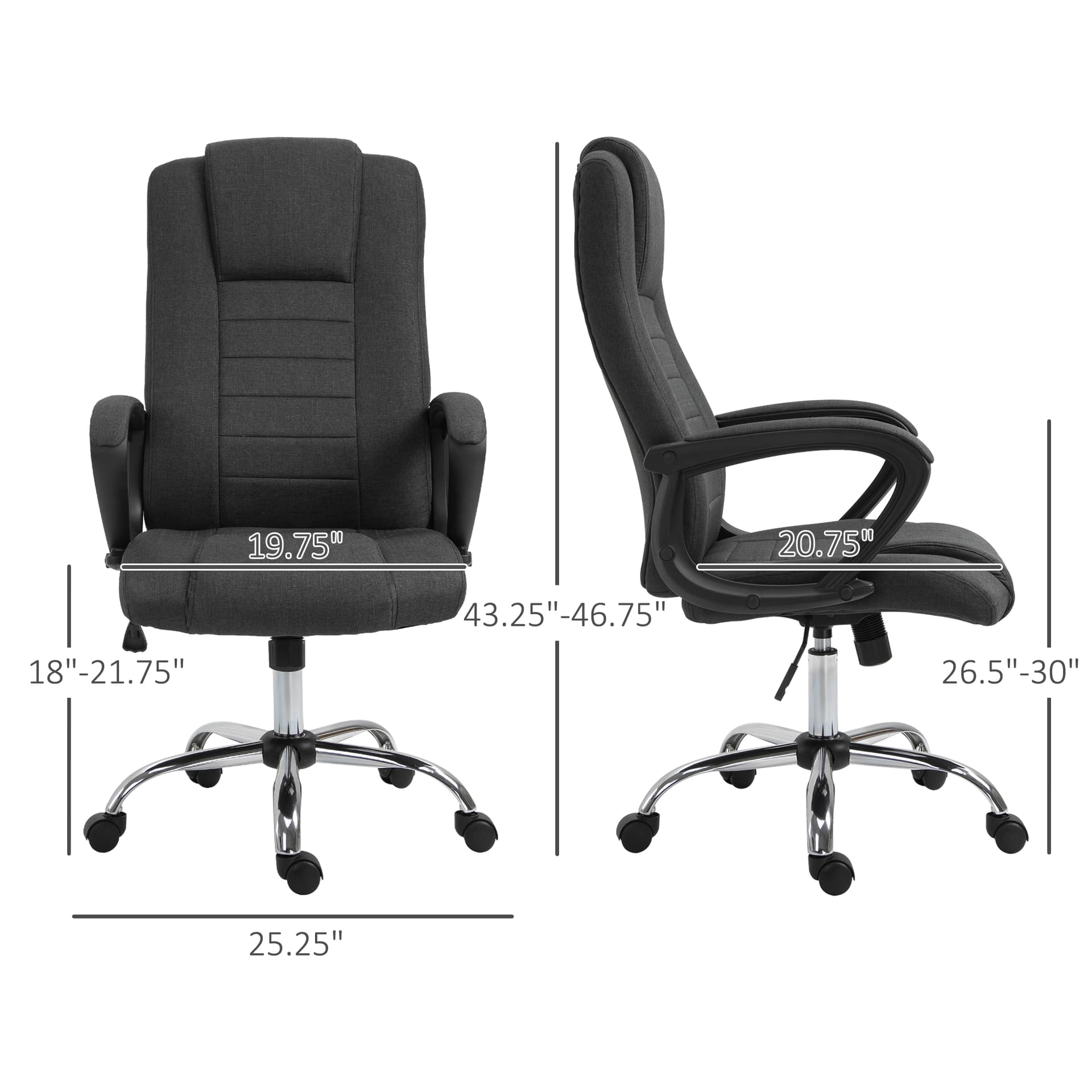 High Back Office Chair, Height Adjustable Computer Desk Chair with Swivel Wheels and Tilt Function, Charcoal Grey - Executive & Manager Chairs - Office Furniture