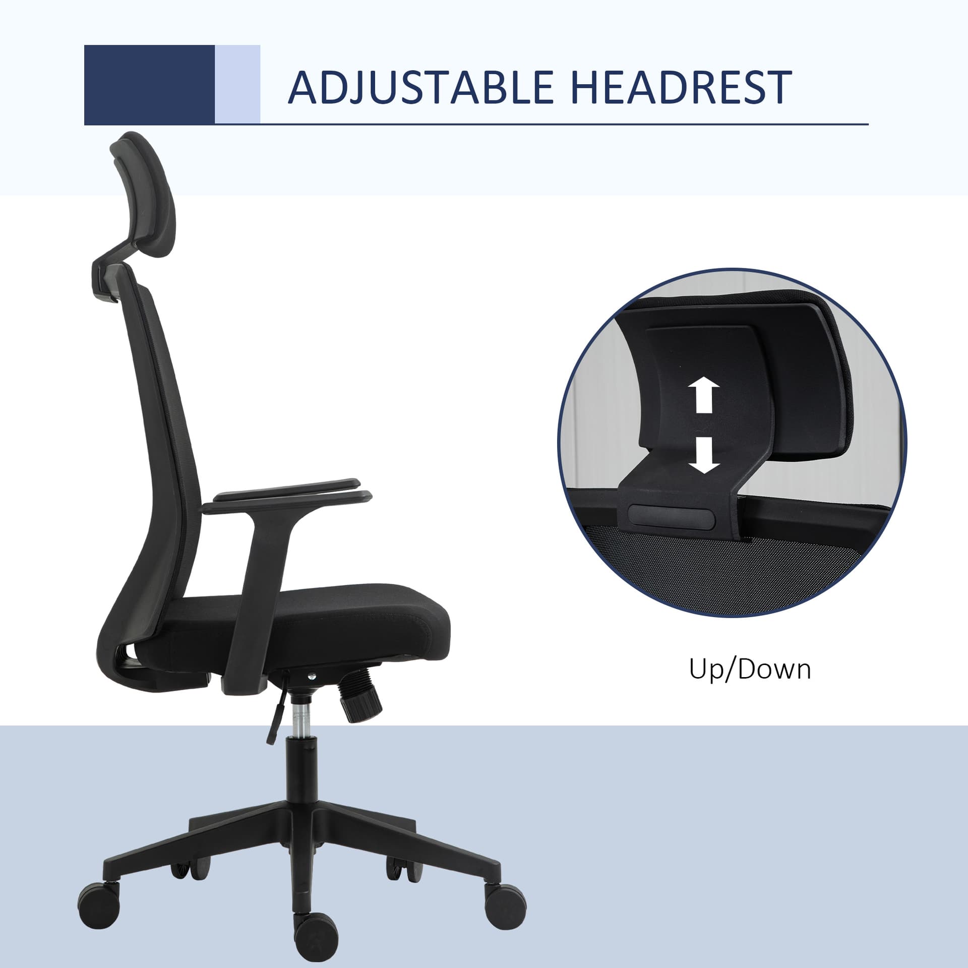 Vinsetto High Back Office Chair Swivel Task Chair with Lumbar Back Support, Breathable Mesh, and Adjustable Height, Headrest, Black - Office Chairs - Office Furniture