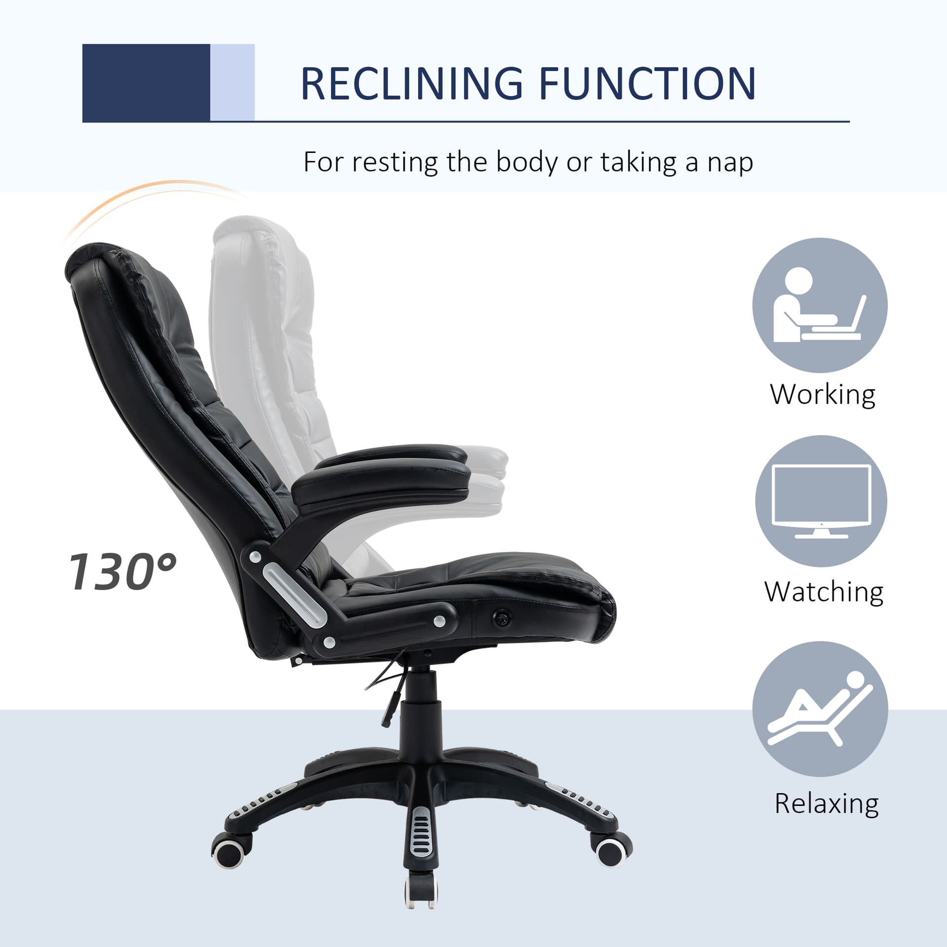 Vinsetto Executive Home Office Chair High Back Ergonomic PU Leather Computer Chair, with Swivel Wheels, Arm, Adjustable Height, Black - Office Chairs - Office Furniture