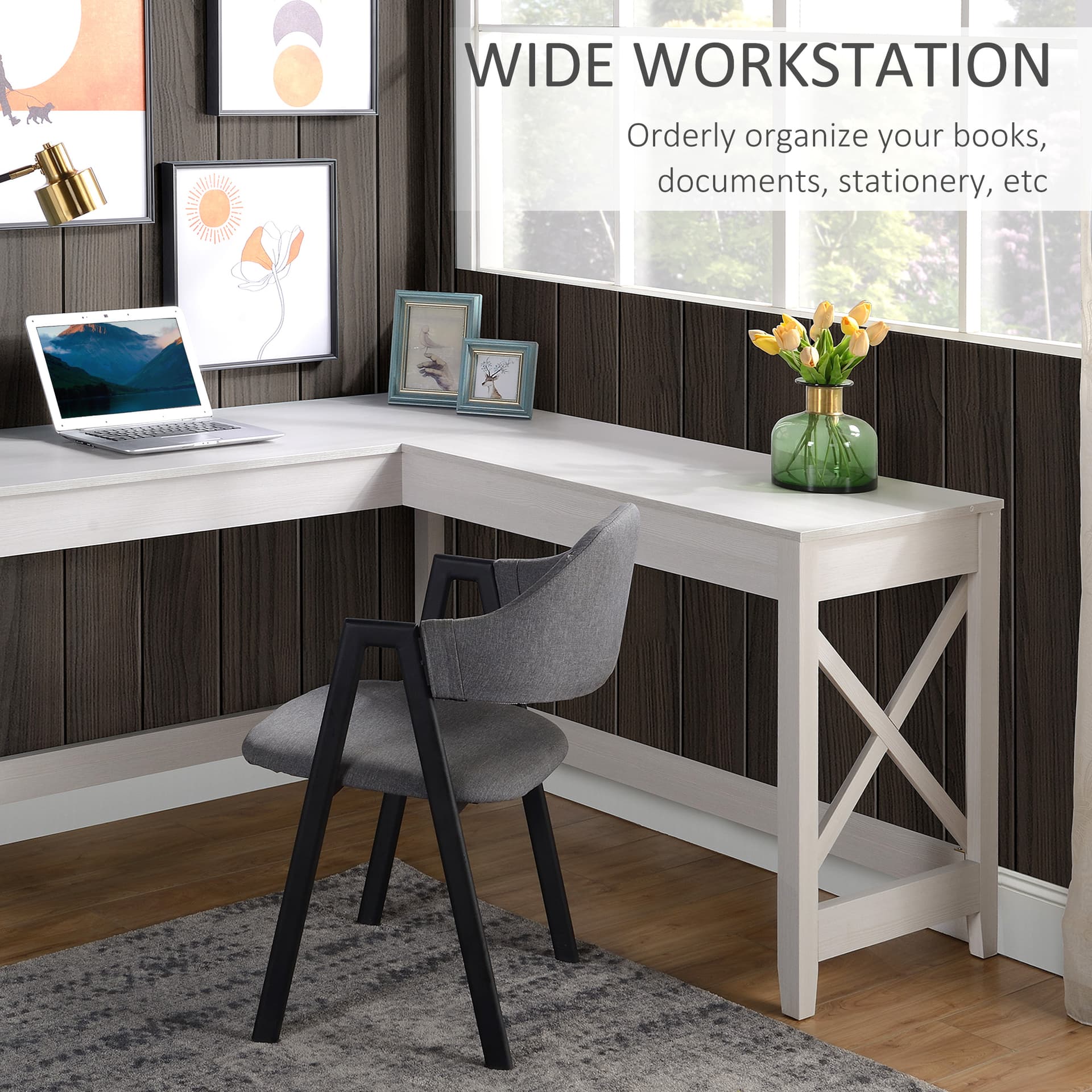 HOMCOM Home L-Shaped Desk Computer Desk Office Corner Writing Table Study Workstation, White Wood Grain - Office Products - Office Furniture