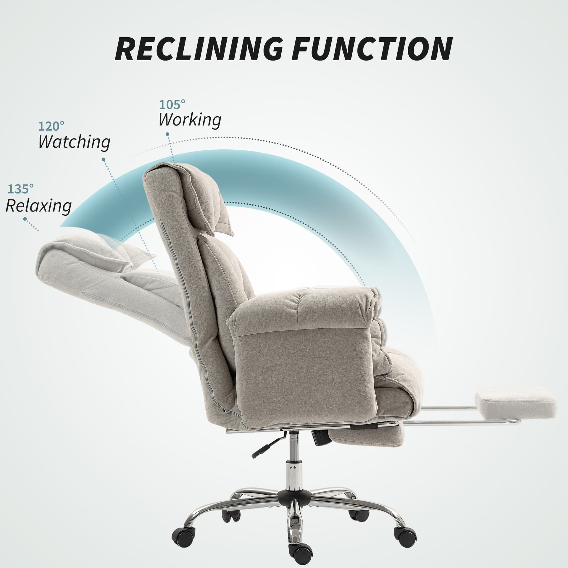 High Back Office Chair, Reclining Desk Chair with Footrest, Swivel Base, Rolling Wheels, Light Grey - Executive & Manager Chairs - Office Furniture