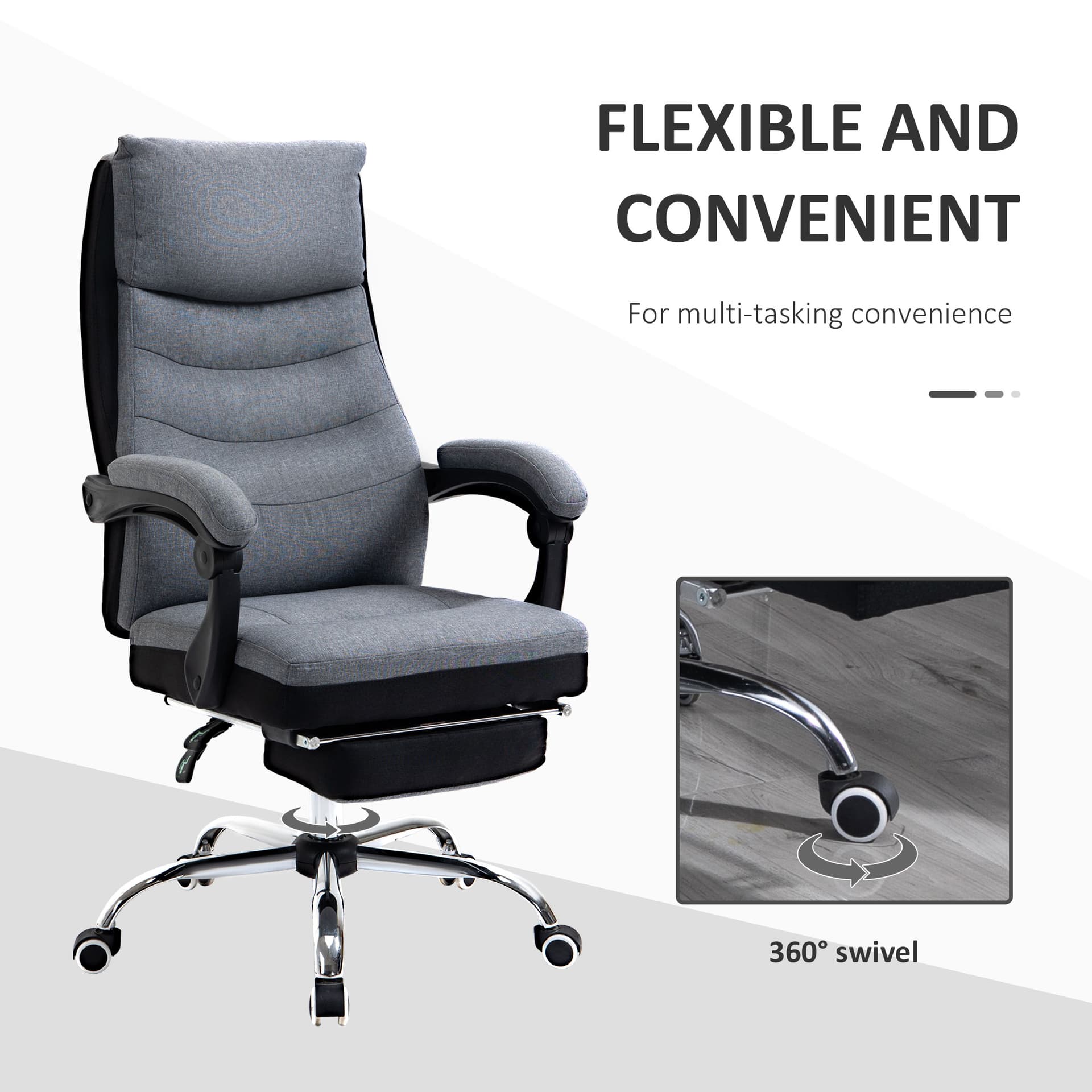 Vinsetto Office Chair Ergonomic Back Computer Desk Chair Big and Tall 360° Swivel Adjustable Recliner Chair with Padded Armrest and Retractable Footrest - Desks - Office Furniture