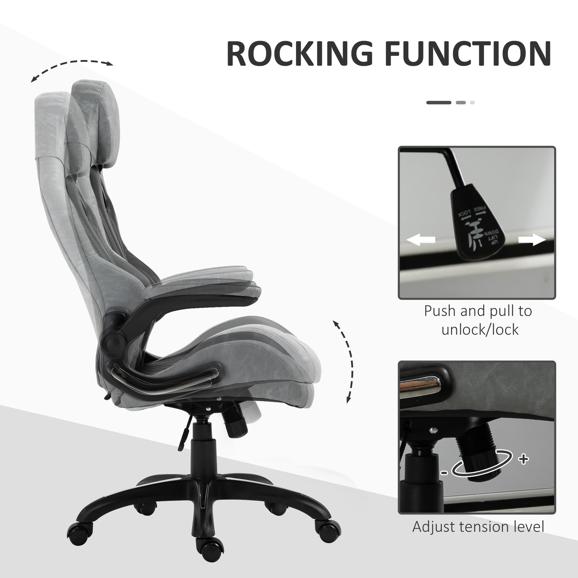 Vinsetto High-Back Gaming Office Chair Swivel Racing Computer Chair with Flip-up Armrests and Adjustable Height - Office Chairs - Office Furniture