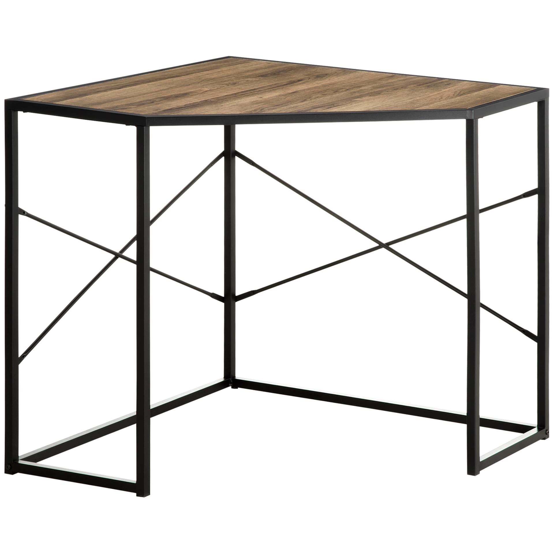 HOMCOM Corner Desk, Triangle Computer Desk with Steel Frame for Small Space, Corner Writing Desk for Workstation, Black - Office Products - Office Furniture