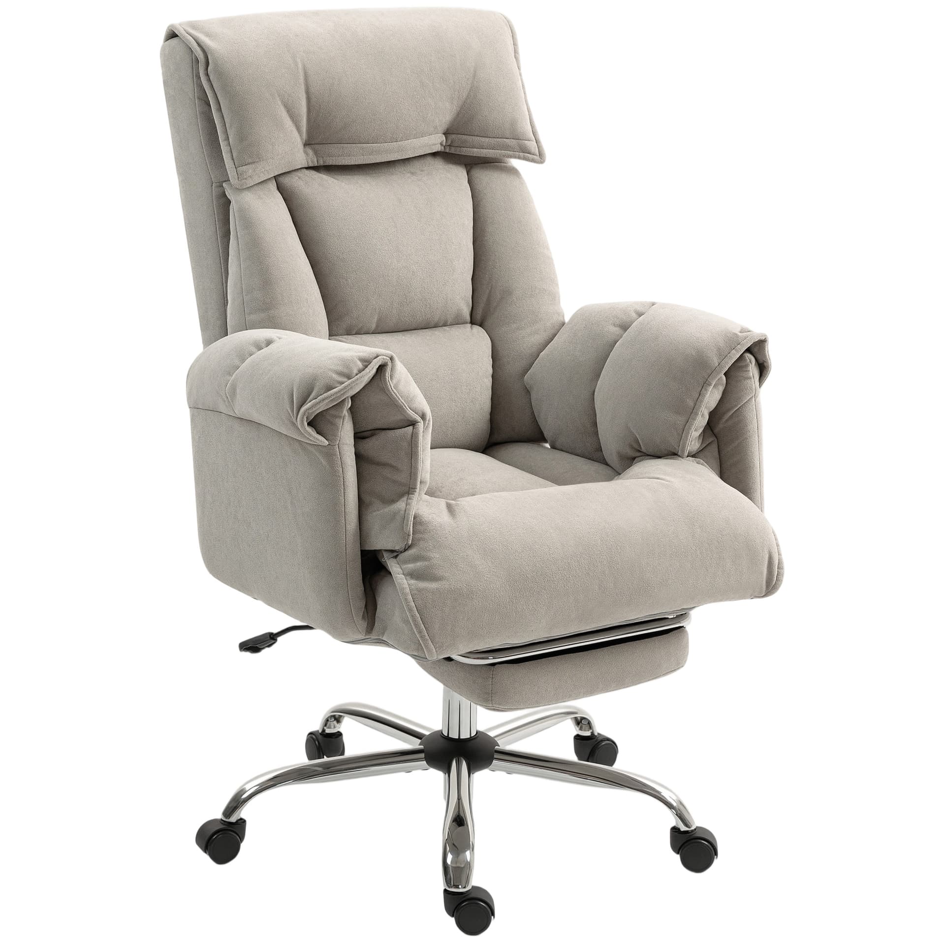 High Back Office Chair, Reclining Desk Chair with Footrest, Swivel Base, Rolling Wheels, Light Grey - Executive & Manager Chairs - Office Furniture