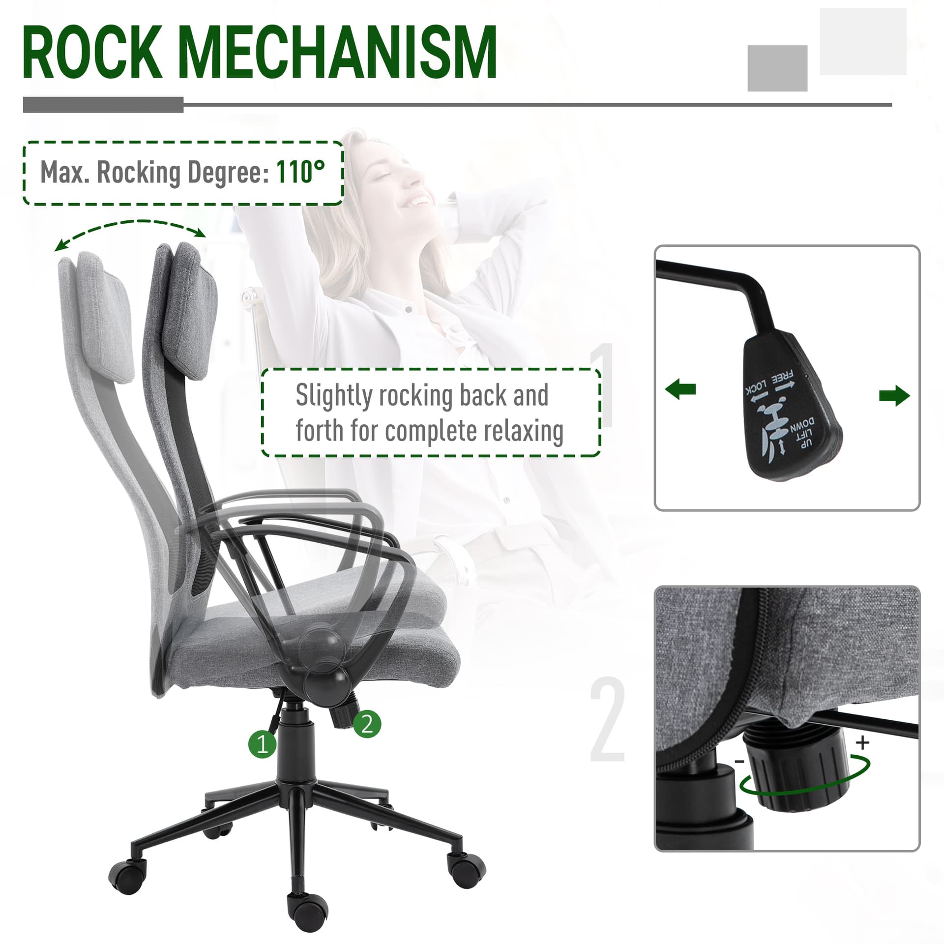Vinsetto Breathable Office Chair Height Adjustable Swivel Chair With Tilt Function - Office Chairs - Office Furniture