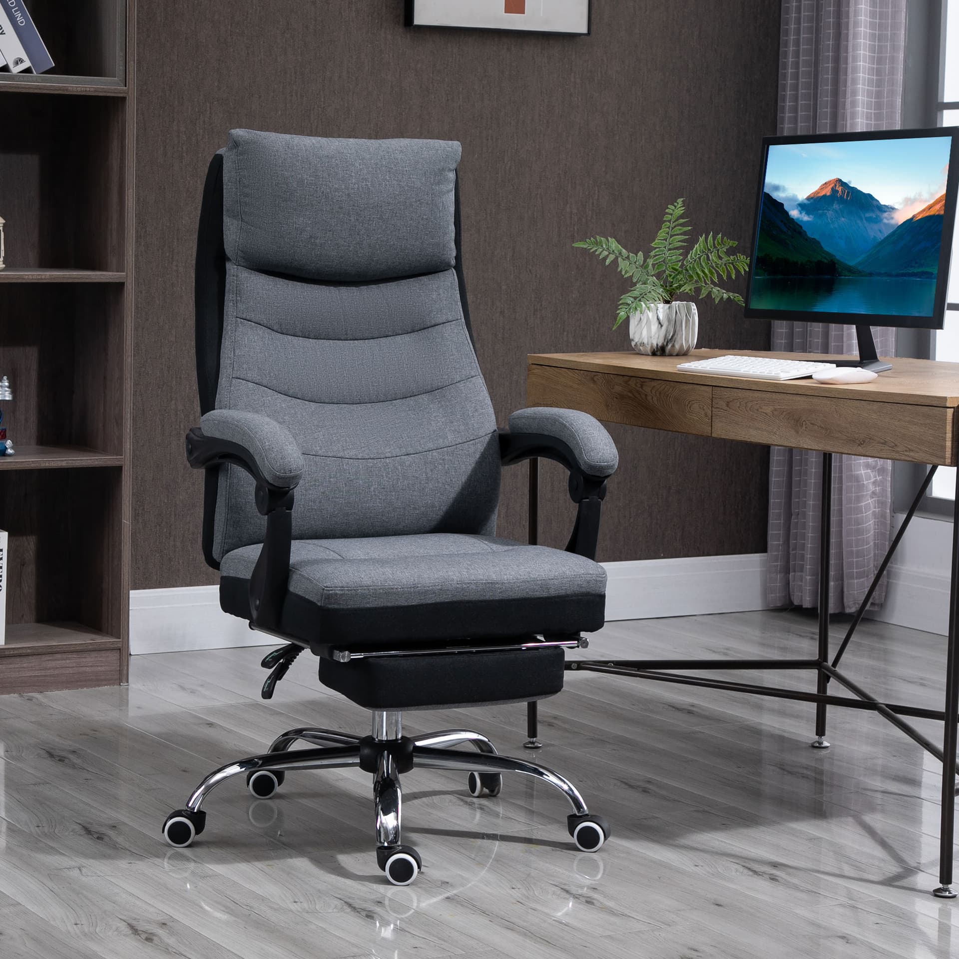 Vinsetto Office Chair Ergonomic Back Computer Desk Chair Big and Tall 360° Swivel Adjustable Recliner Chair with Padded Armrest and Retractable Footrest - Desks - Office Furniture
