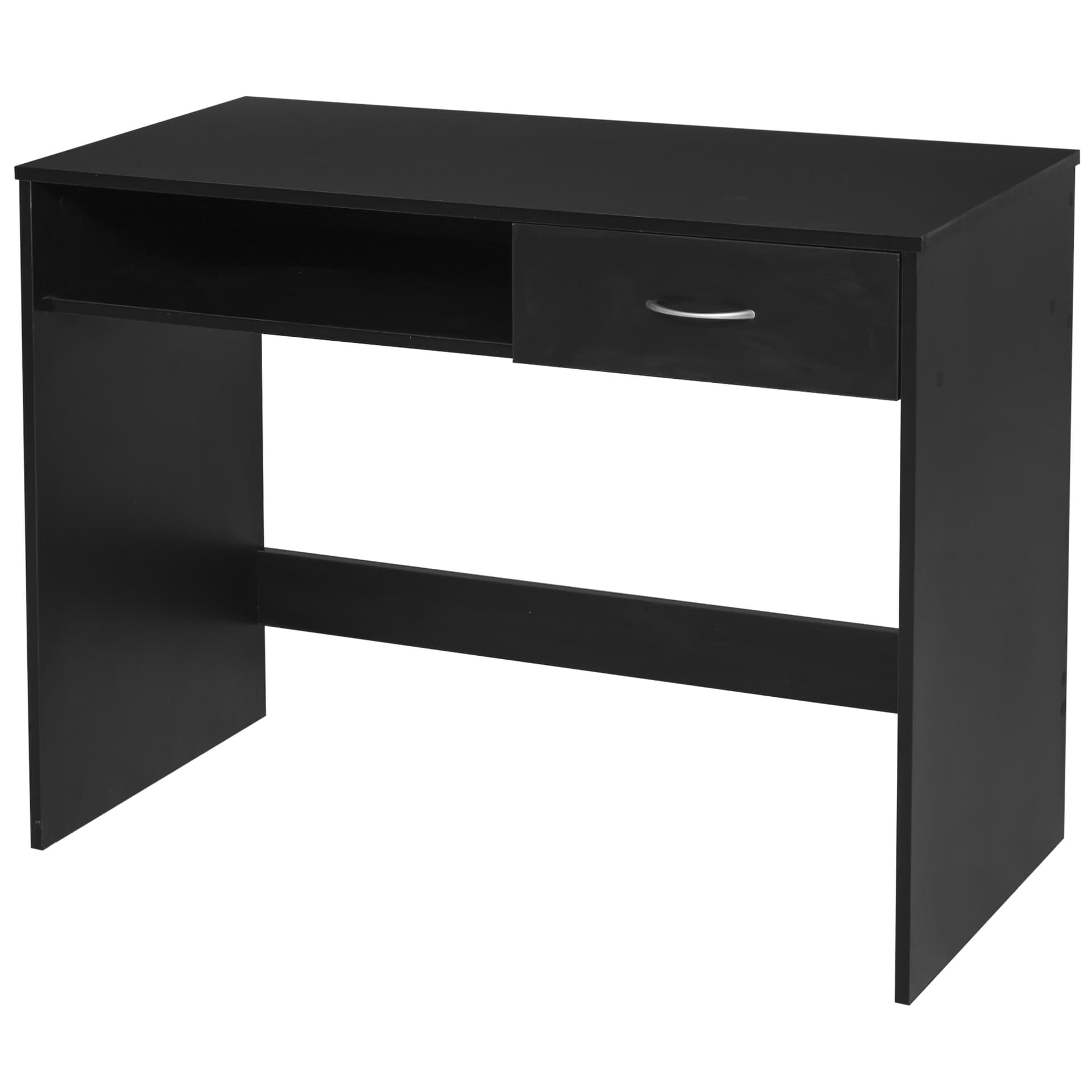 HOMCOM Modern Computer Desk with Drawer, Writing Table with Storage Shelf, Home Office Workstation, Black - Desks - Office Furniture