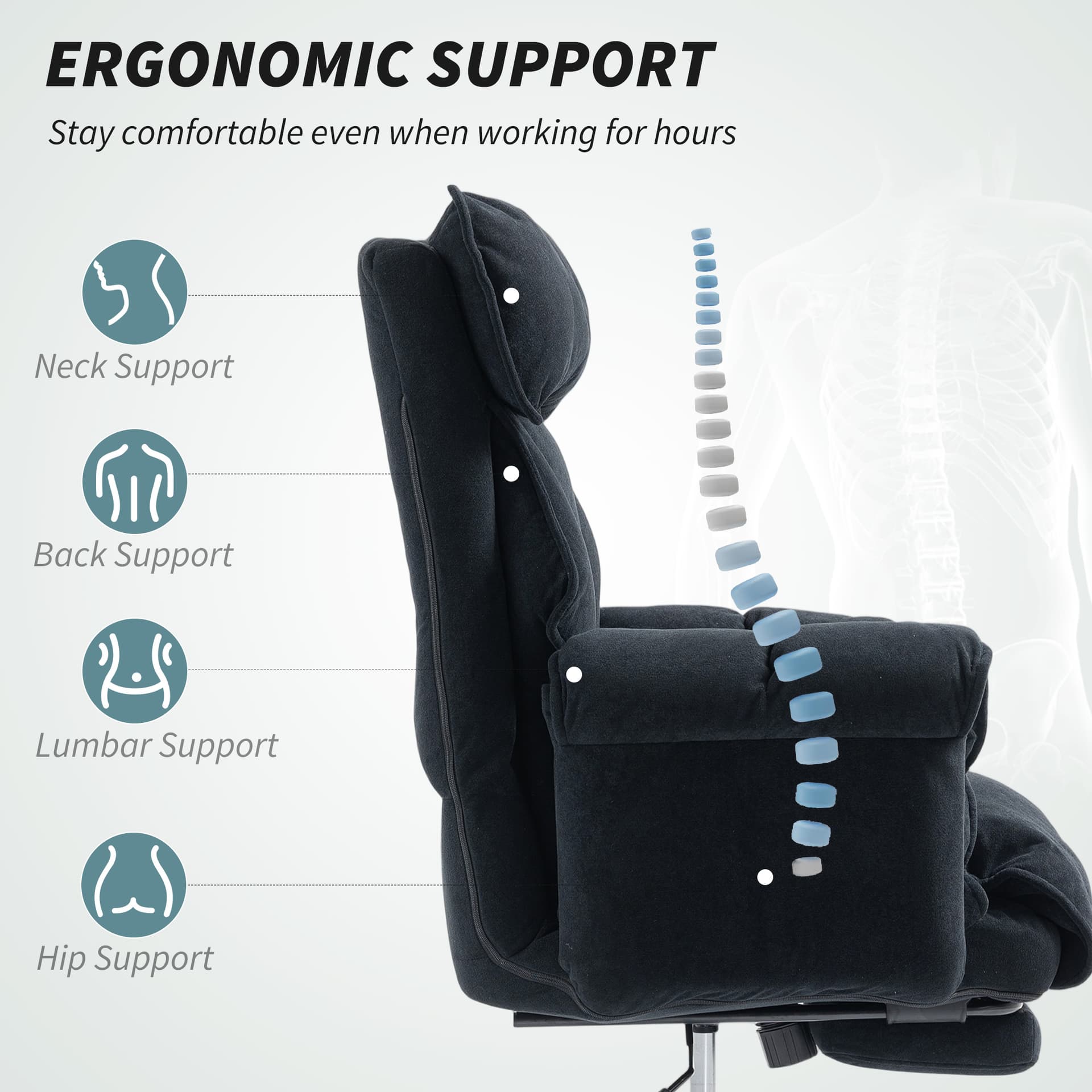 Desk Chair, Computer Office Chair with Footrest, Adjustable Backrest and Headrest, Black - Executive & Manager Chairs - Office Furniture
