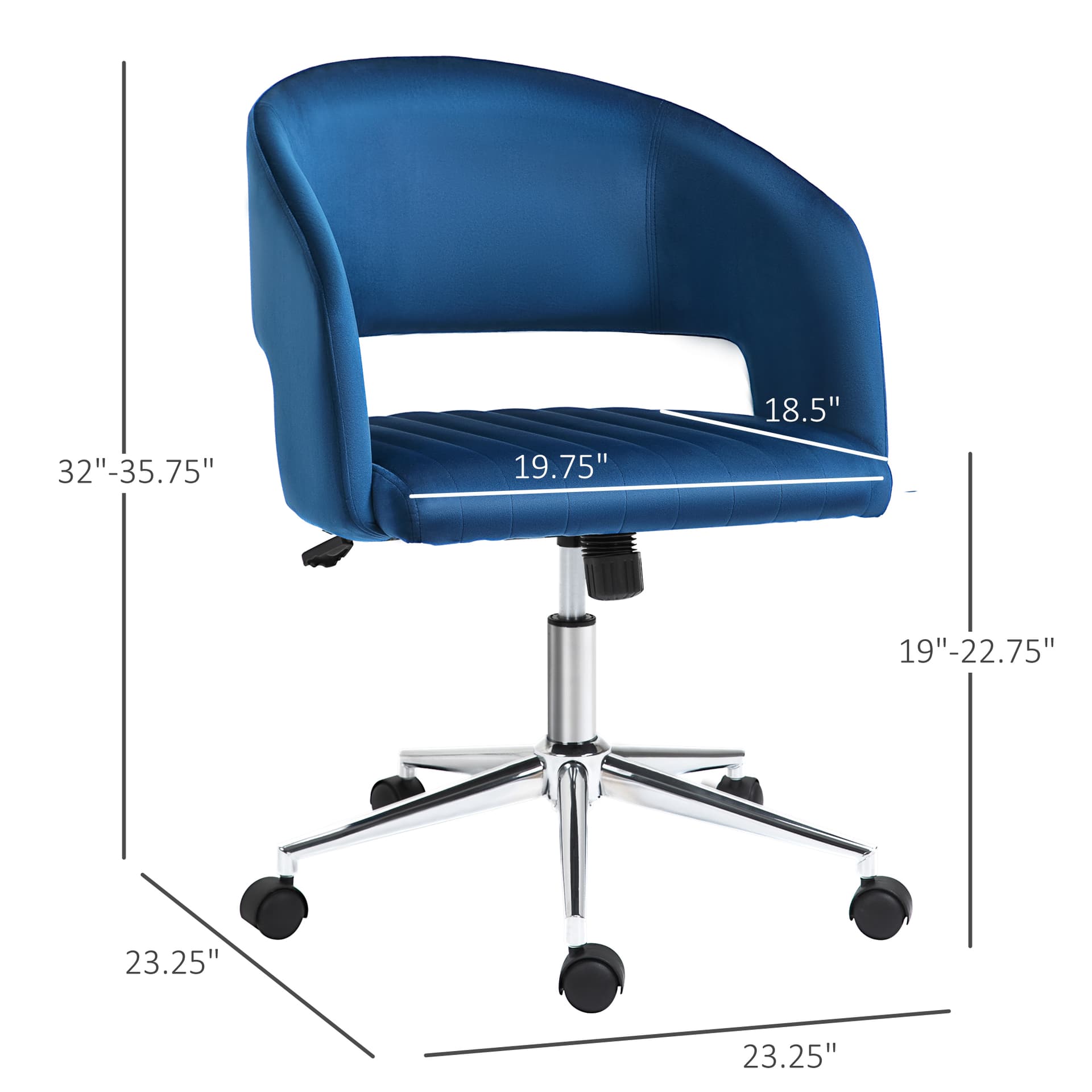 Vinsetto Leisure Office Chair Velvet Fabric Swivel Moon Shape Computer Desk Chair Study with Wheels  Blue - Desks - Office Furniture